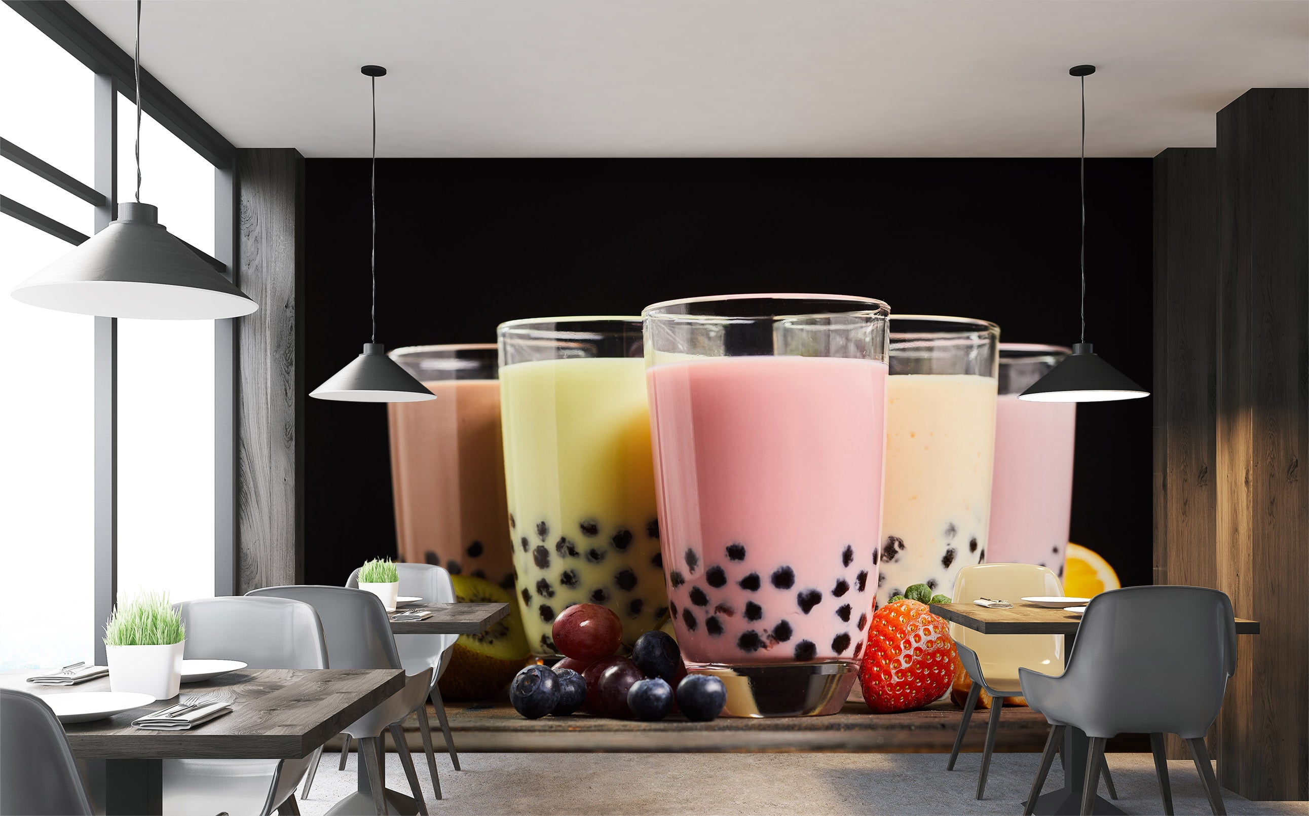 3D Pearl Tea 2036 Fruit Bubble Tea Milk Tea Shop Wall Murals