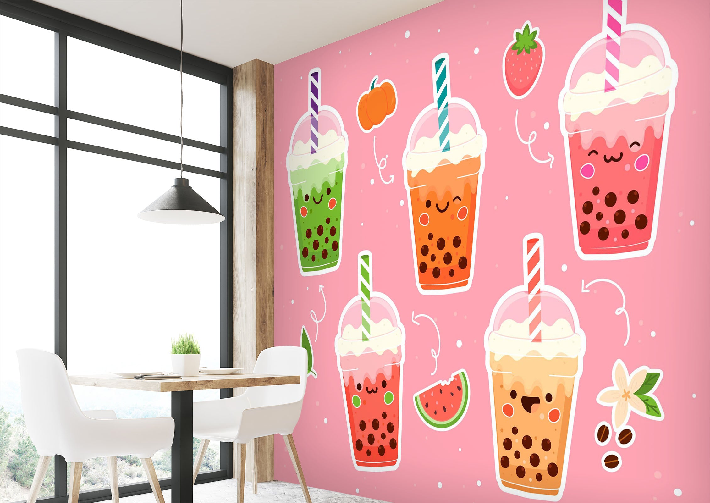 3D Pearl Tea 2033 Fruit Bubble Tea Milk Tea Shop Wall Murals