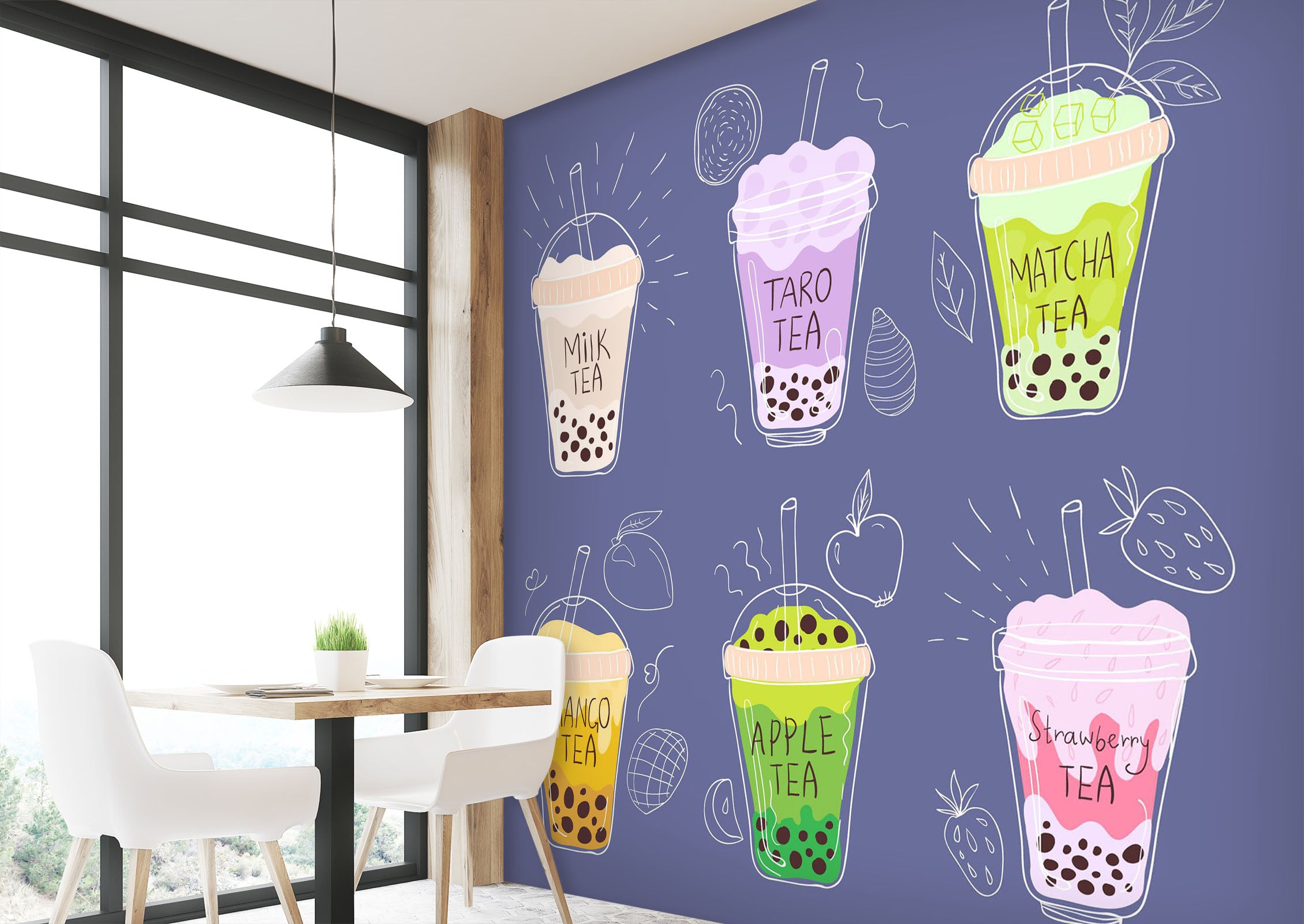 3D Pearl Tea 2030 Fruit Bubble Tea Milk Tea Shop Wall Murals