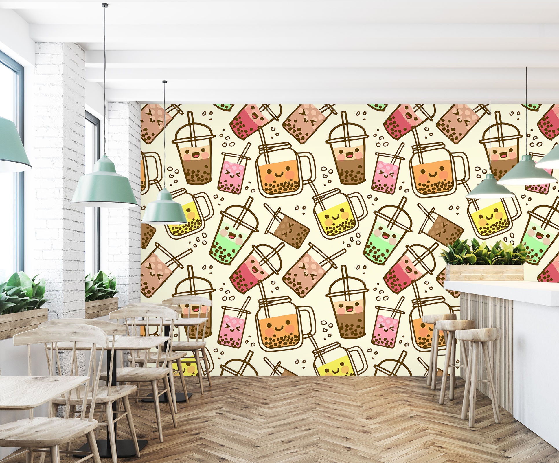 3D Pearl Tea 2053 Fruit Bubble Tea Milk Tea Shop Wall Murals