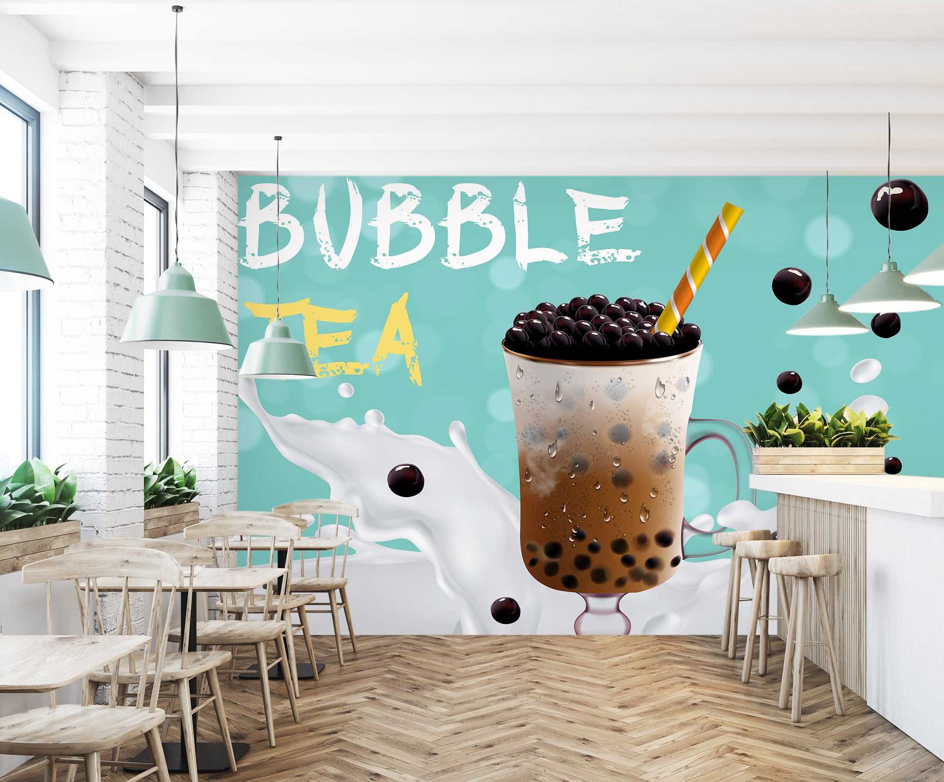 3D Pearl Tea 2076 Fruit Bubble Tea Milk Tea Shop Wall Murals