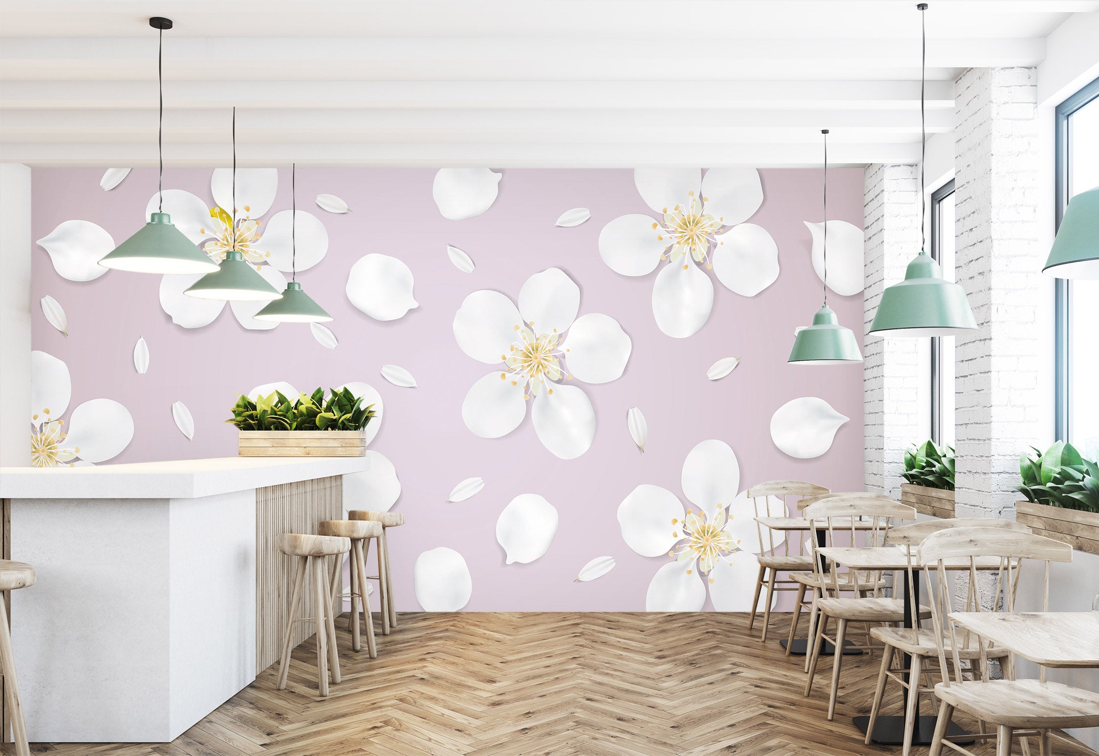 3D White Flower 2042 Wall Mural Wall Murals