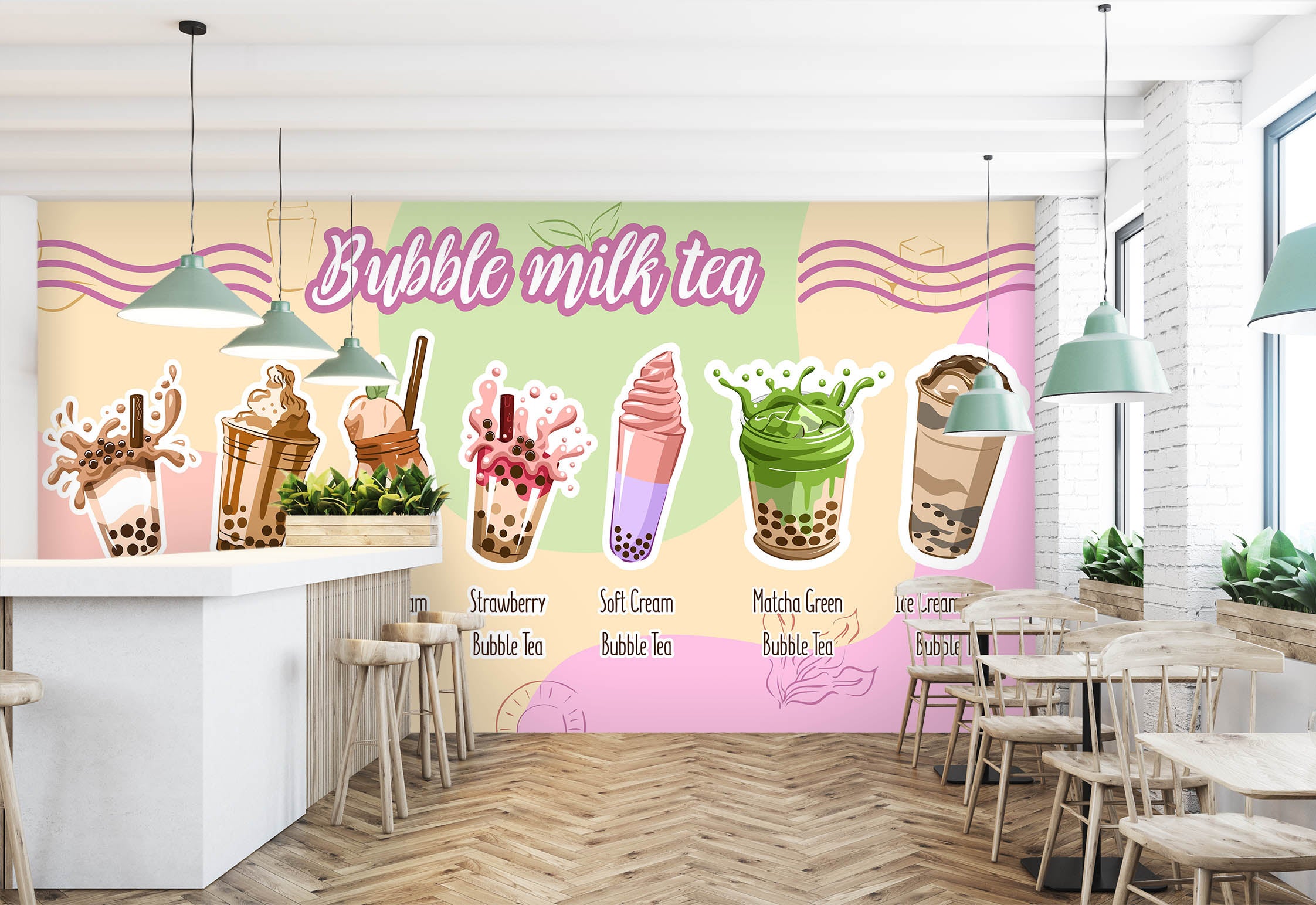 3D Pearl Tea 2005 Fruit Bubble Tea Milk Tea Shop Wall Murals