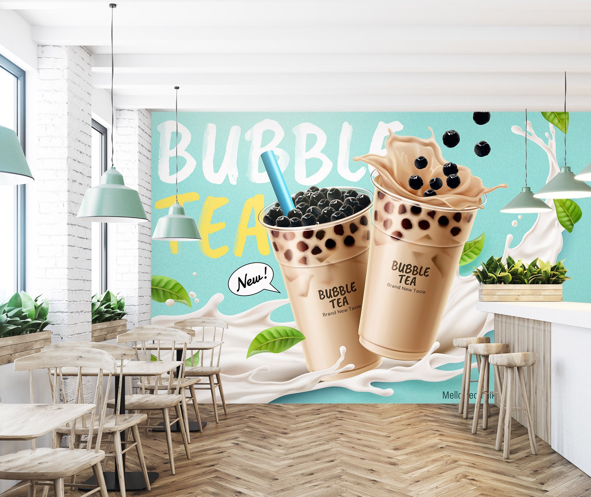 3D Pearl Tea 2049 Fruit Bubble Tea Milk Tea Shop Wall Murals