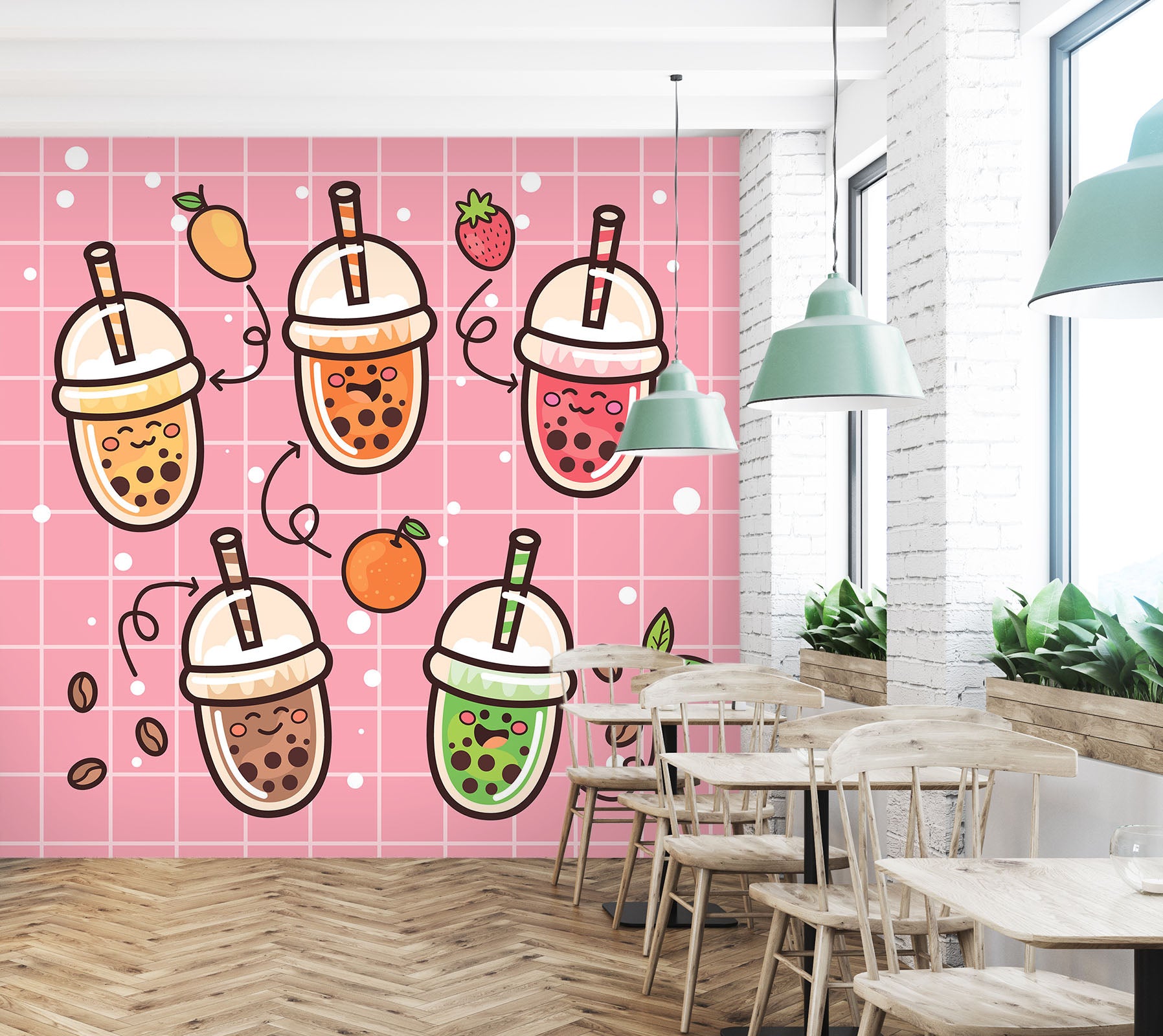 3D Pearl Tea 2003 Fruit Bubble Tea Milk Tea Shop Wall Murals