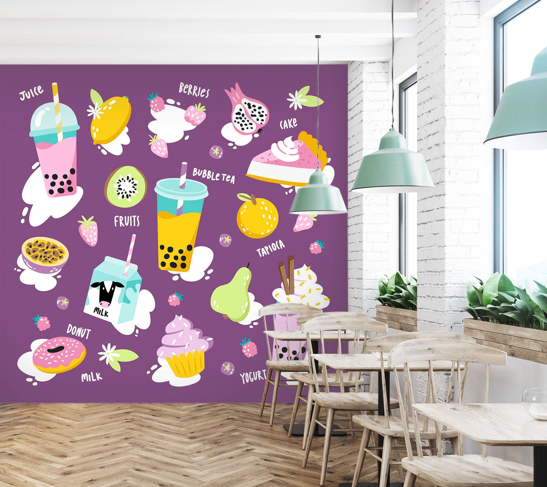 3D Pearl Tea 2031 Fruit Bubble Tea Milk Tea Shop Wall Murals