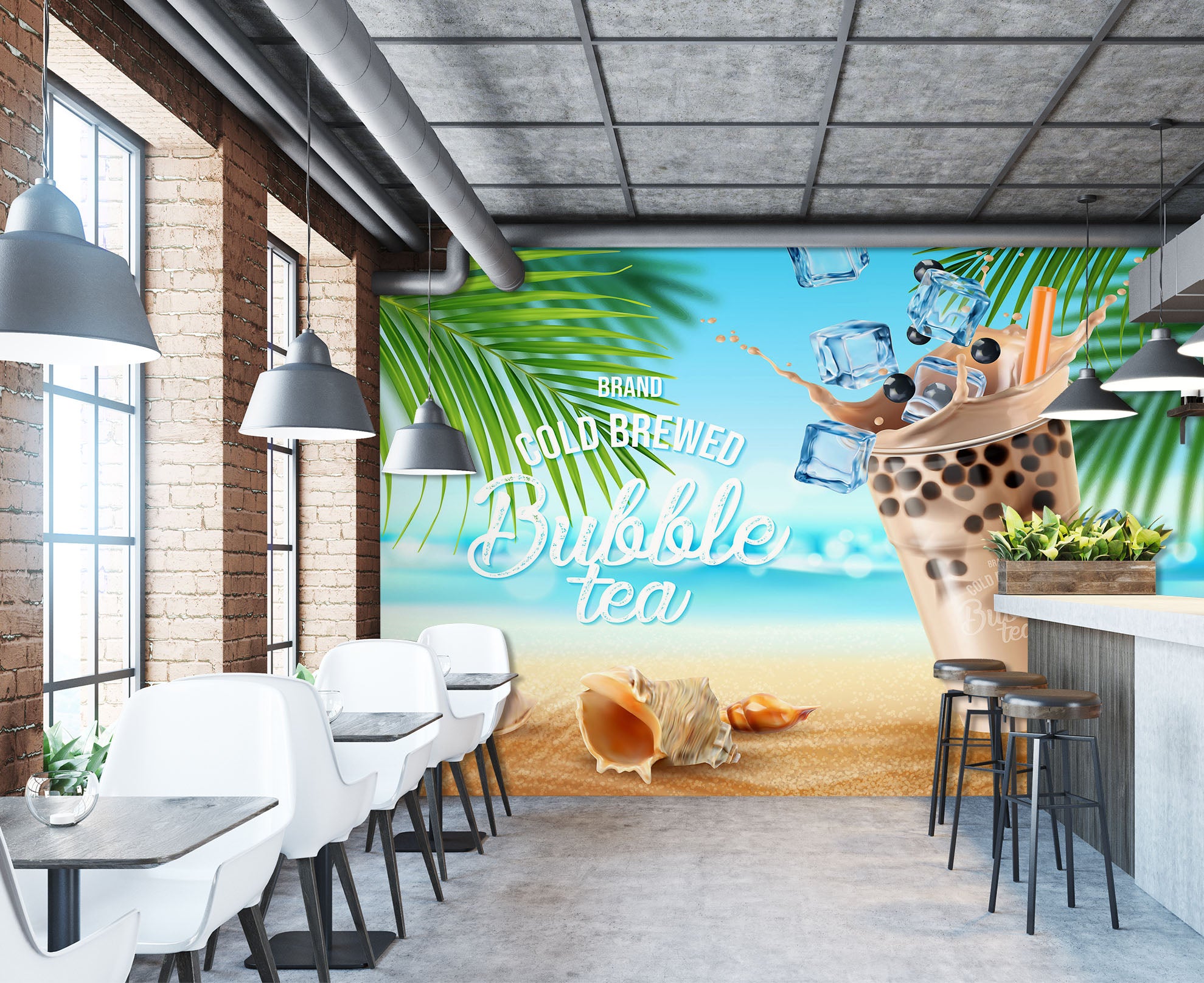 3D Pearl Tea 2080 Fruit Bubble Tea Milk Tea Shop Wall Murals