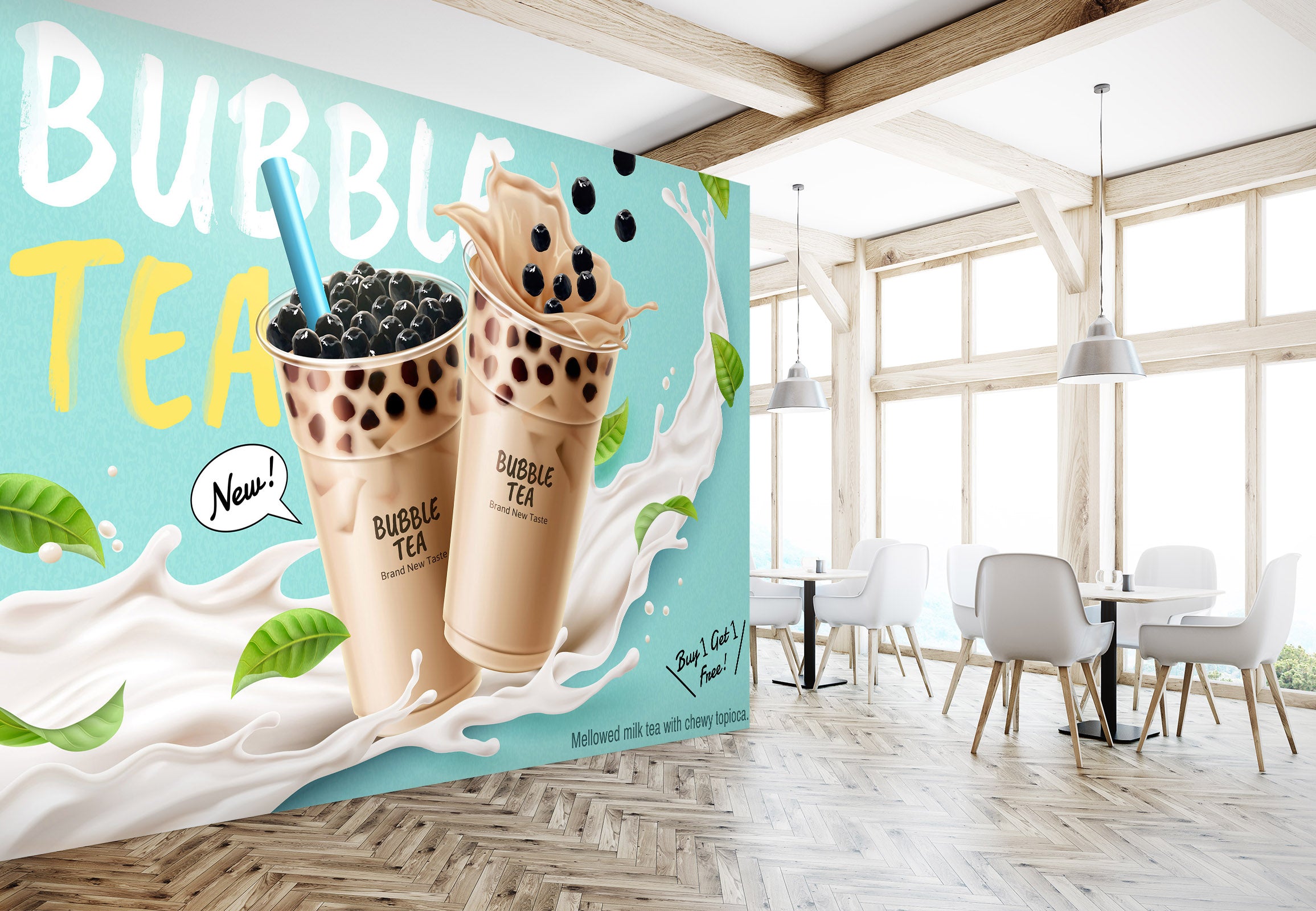 3D Pearl Tea 2049 Fruit Bubble Tea Milk Tea Shop Wall Murals