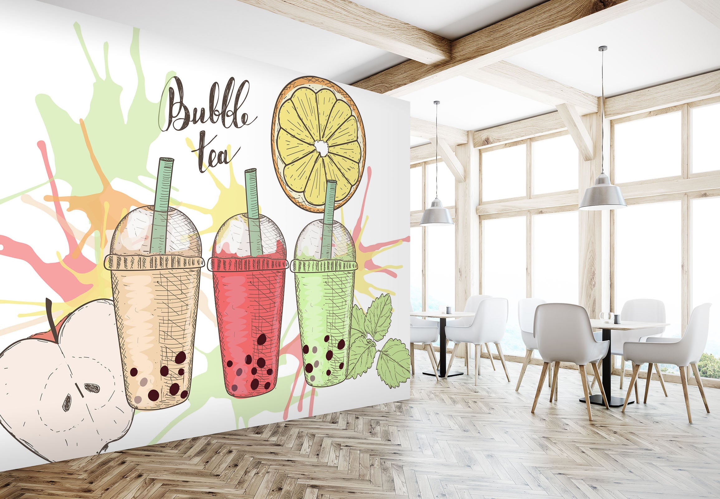 3D Pearl Tea 2041 Fruit Bubble Tea Milk Tea Shop Wall Murals