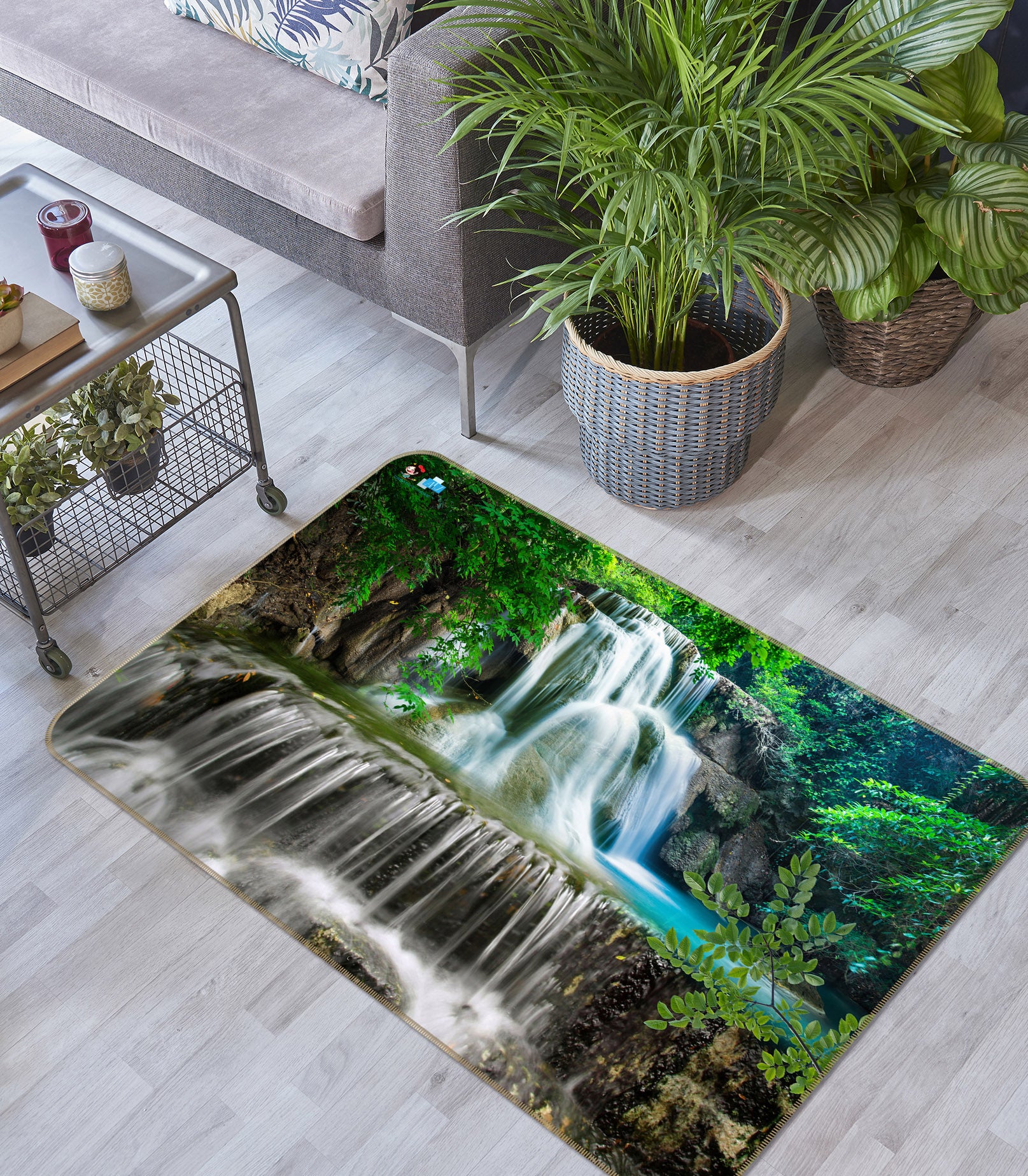 3D Waterfall Leaves 3040 Rug Non Slip Rug Mat