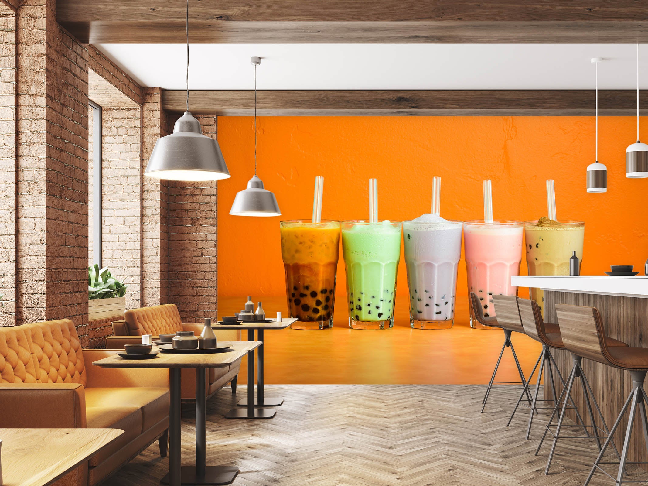 3D Pearl Tea 2040 Fruit Bubble Tea Milk Tea Shop Wall Murals