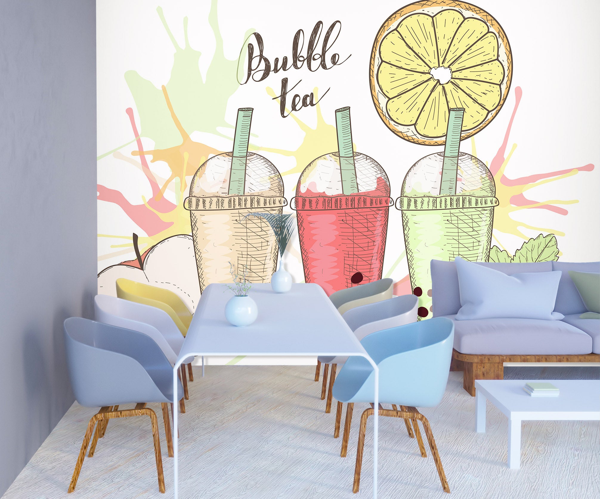 3D Pearl Tea 2041 Fruit Bubble Tea Milk Tea Shop Wall Murals