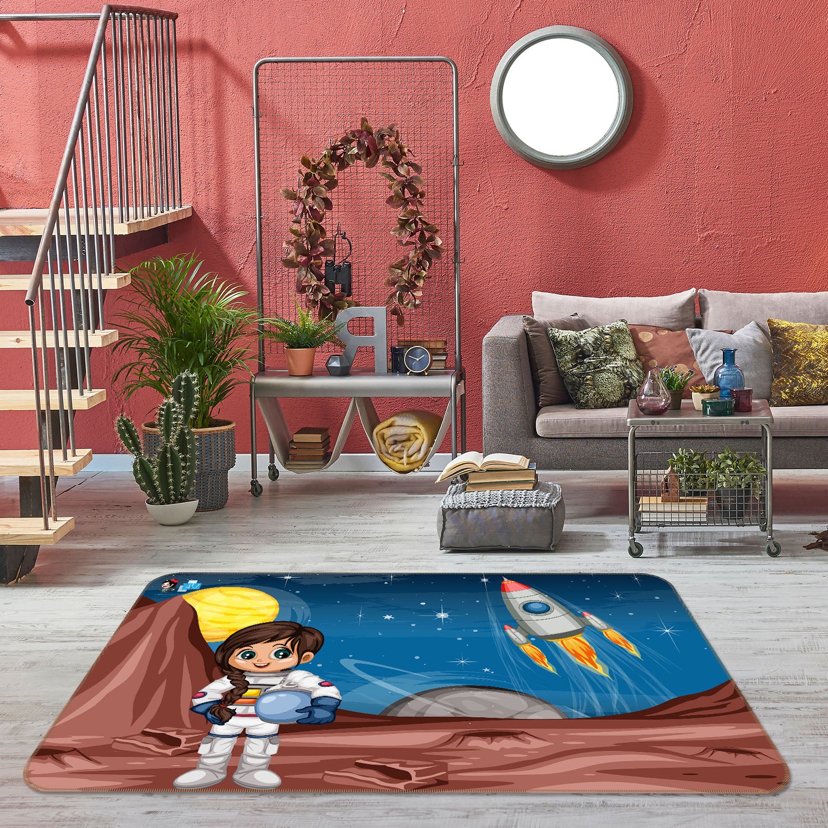 3D Astronaut Girl 3028 Rug Non Slip Rug Mat