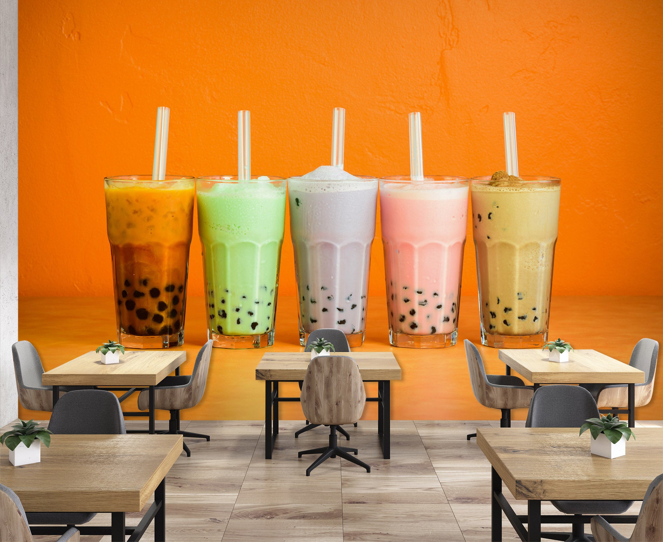 3D Pearl Tea 2040 Fruit Bubble Tea Milk Tea Shop Wall Murals