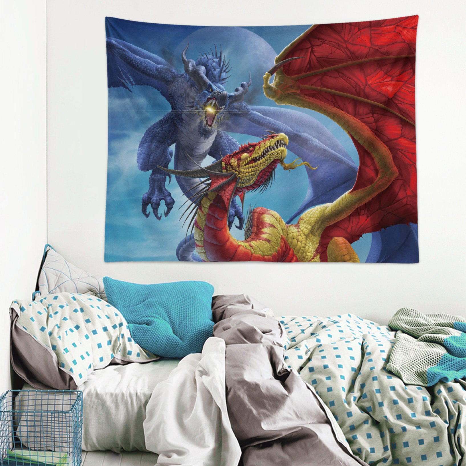 3D Blue Red Flying Dragon 121212 Tom Wood Tapestry Hanging Cloth Hang