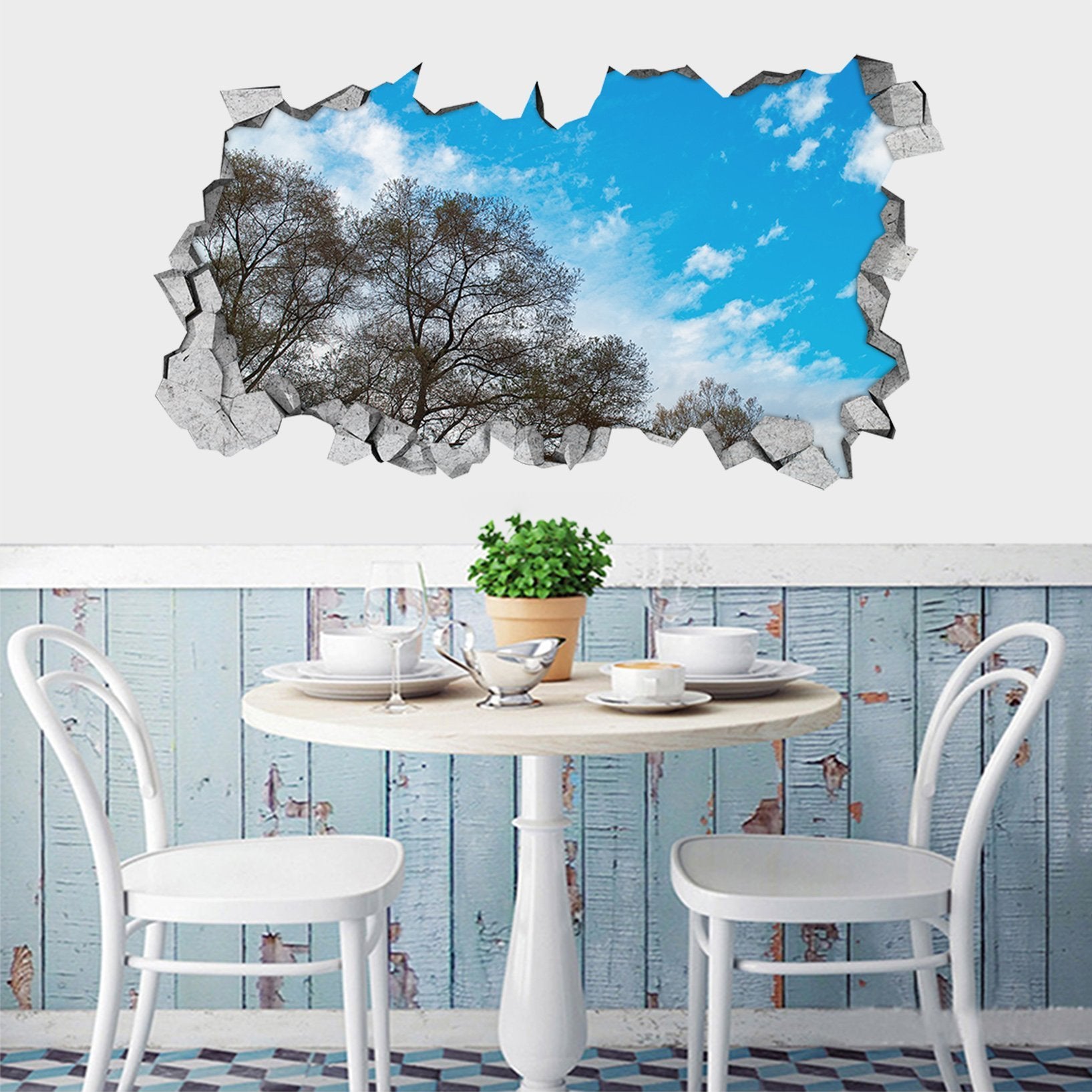 3D Trees Blue Sky 139 Broken Wall Murals Wallpaper AJ Wallpaper 