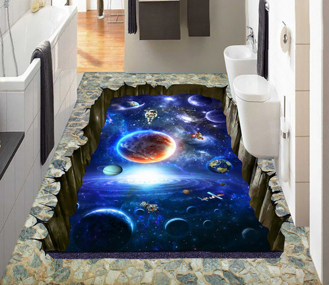 3D Blue Space Floor Mural Wallpaper AJ Wallpaper 2 