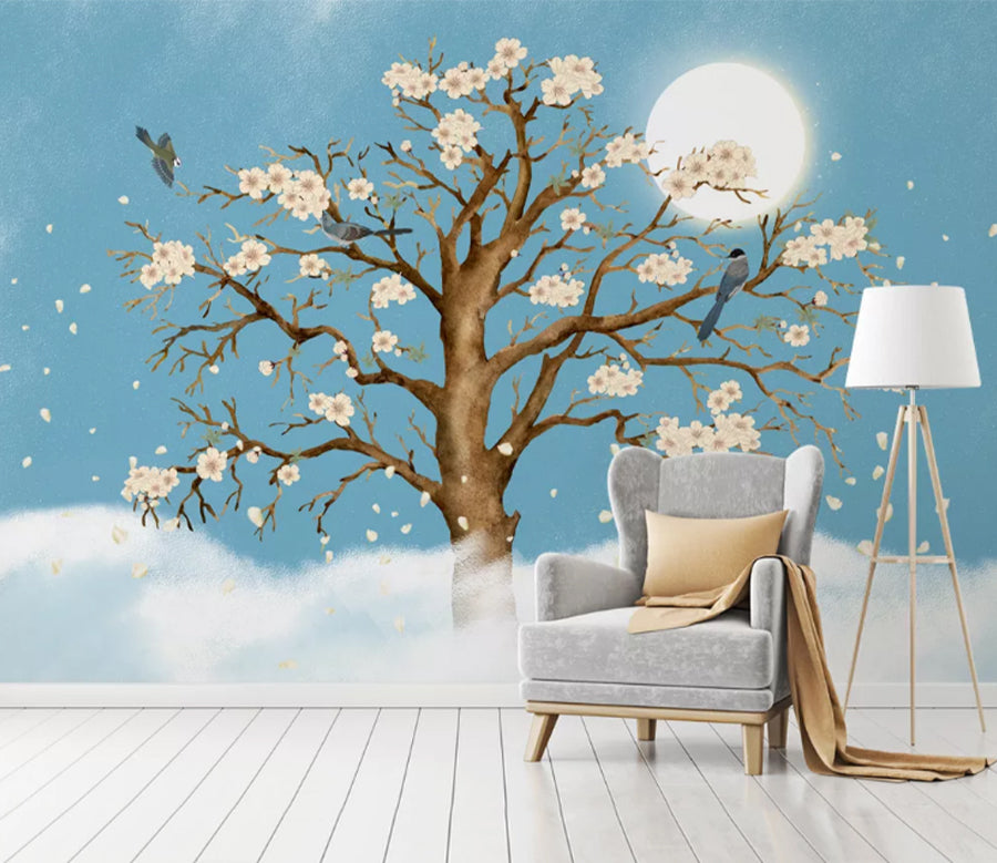 3D Moon Flower Bird WC1970 Wall Murals