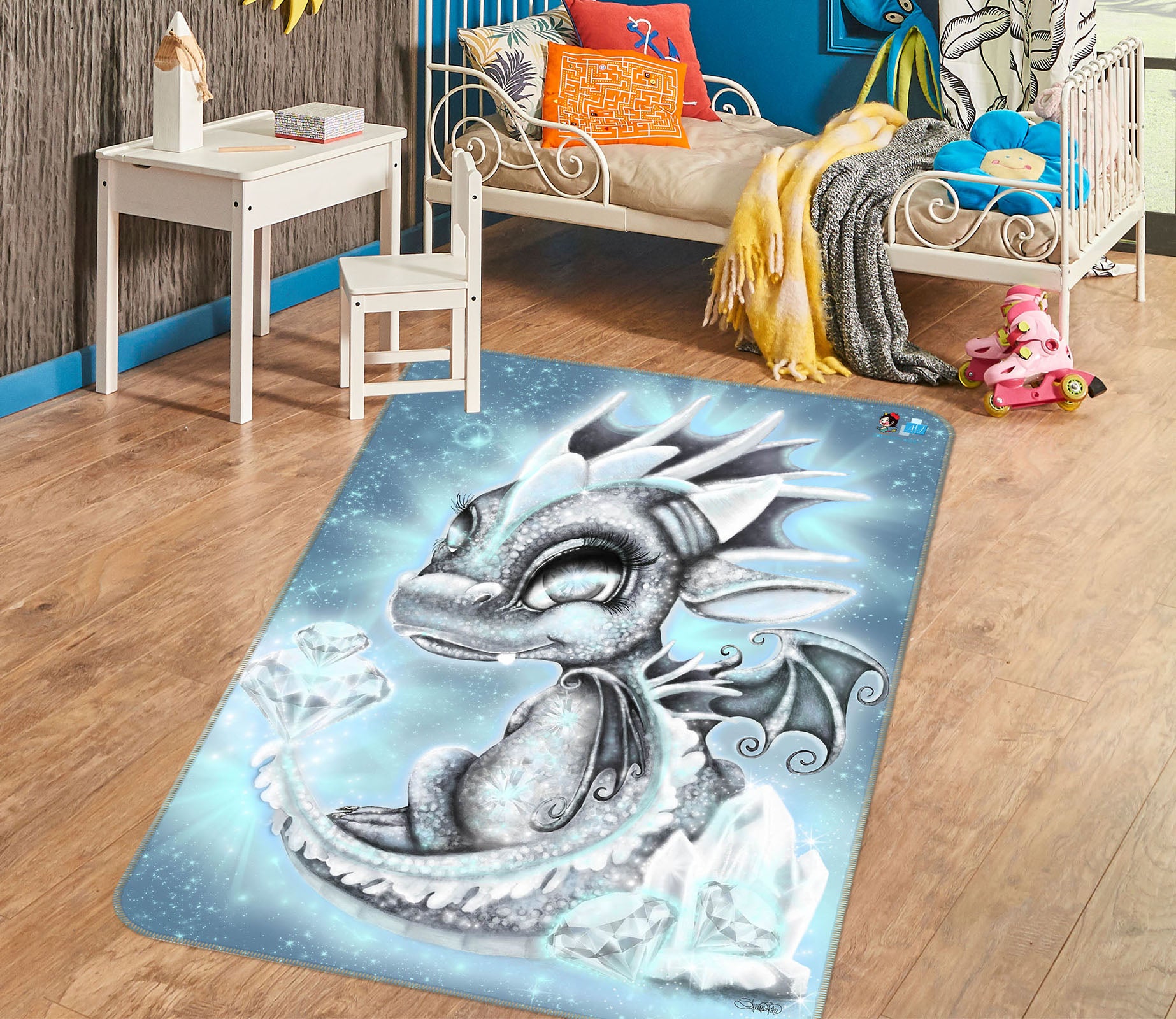 3D Gray Diamond Dragon 8515 Sheena Pike Rug Non Slip Rug Mat