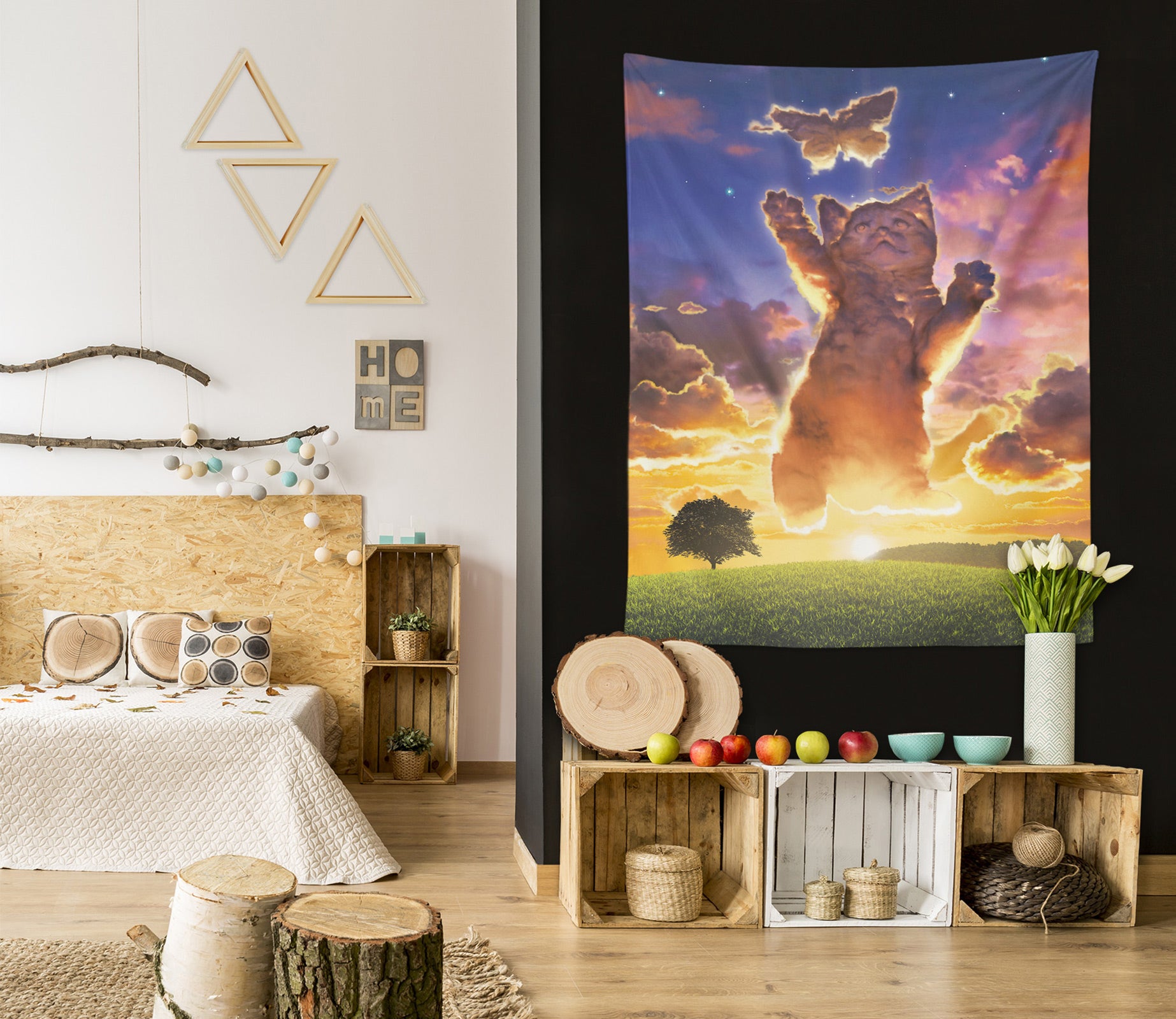 3D Sky Grass Cat 116221 Vincent Tapestry Hanging Cloth Hang