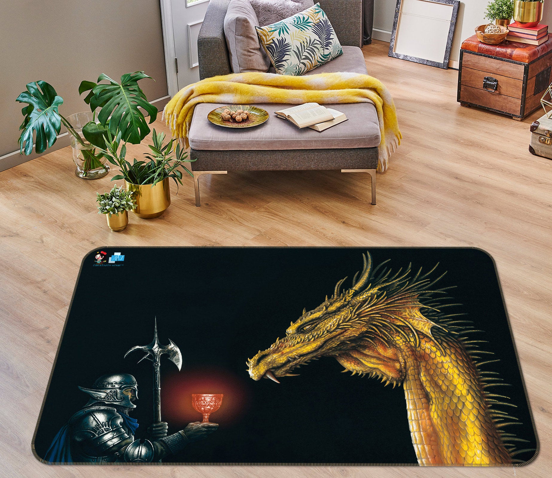 3D Golden Dragon Armor Soldier 5143 Ciruelo Rug Non Slip Rug Mat