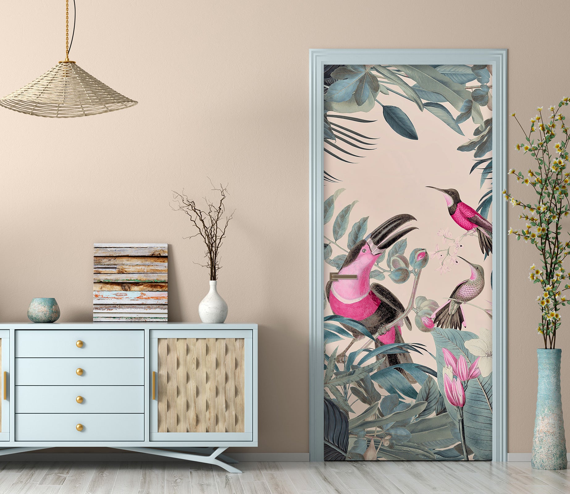 3D Grove Pink Bird 11898 Andrea Haase Door Mural