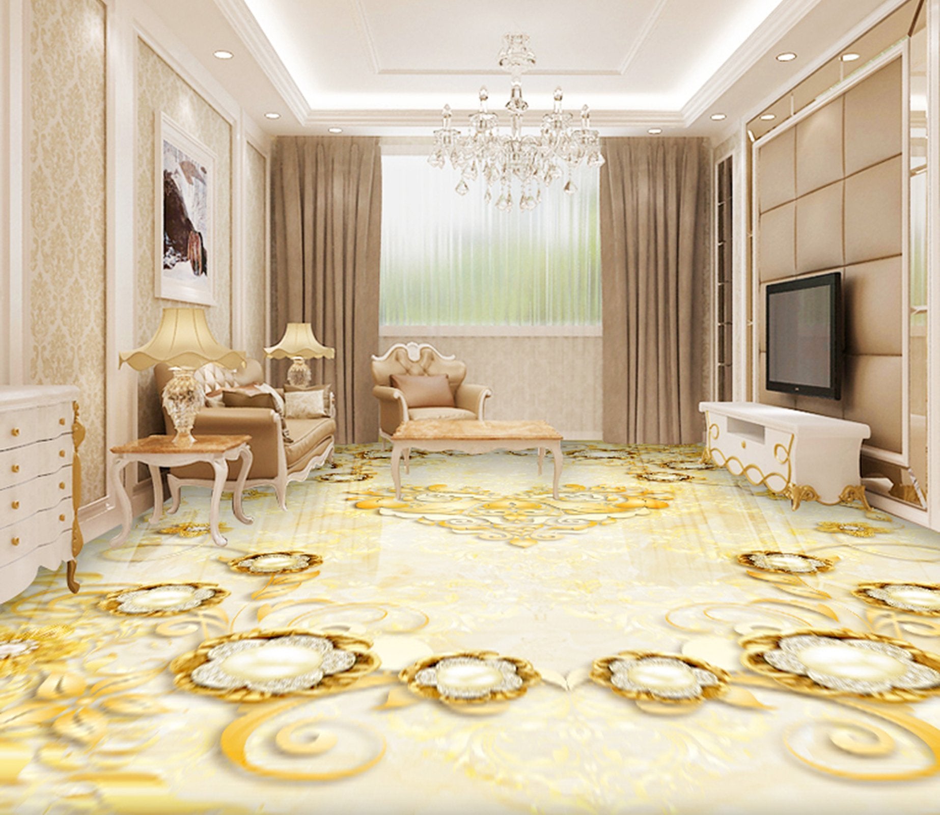 3D Diamond Flower WG517 Floor Mural Wallpaper AJ Wallpaper 2 