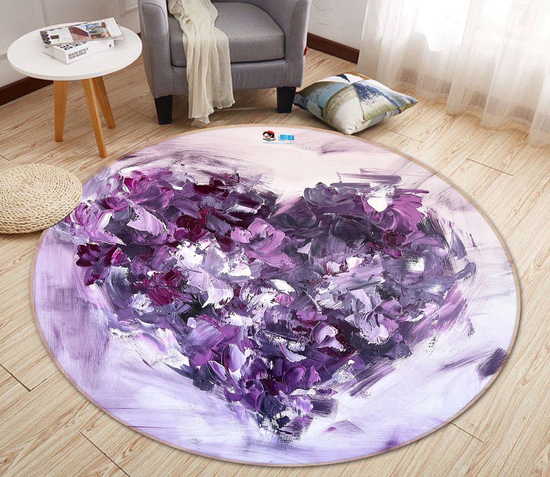 3D Purple Love 3881 Skromova Marina Rug Round Non Slip Rug Mat