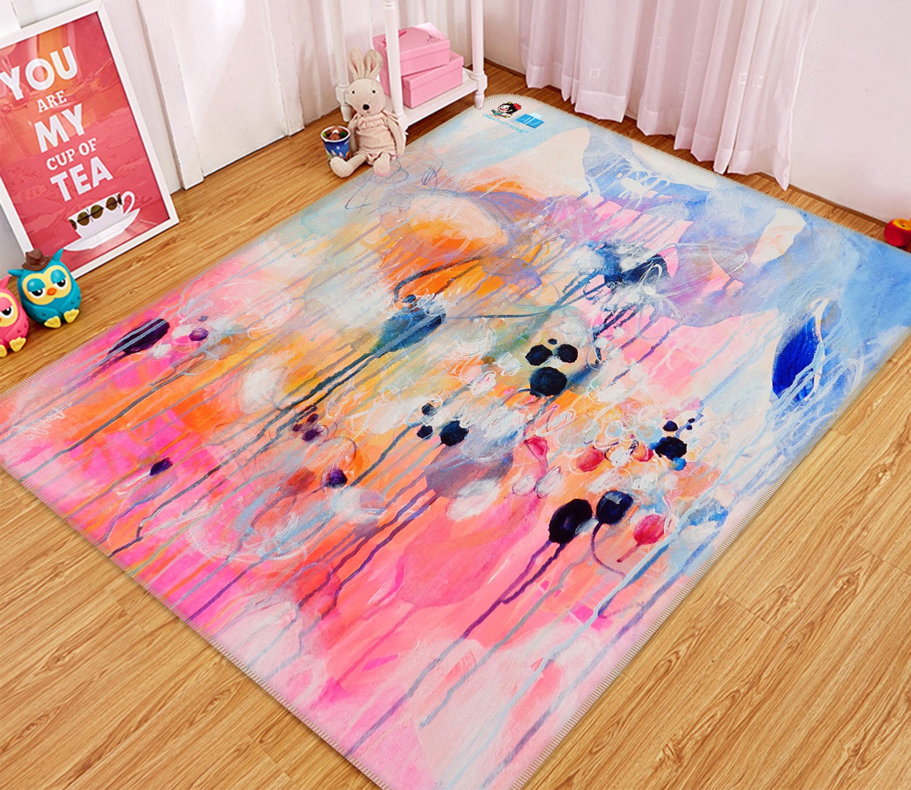 3D Pink Blue Watercolor 123156 Misako Chida Rug Non Slip Rug Mat