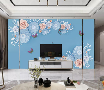 3D Pink Rose Butterfly WC2432 Wall Murals