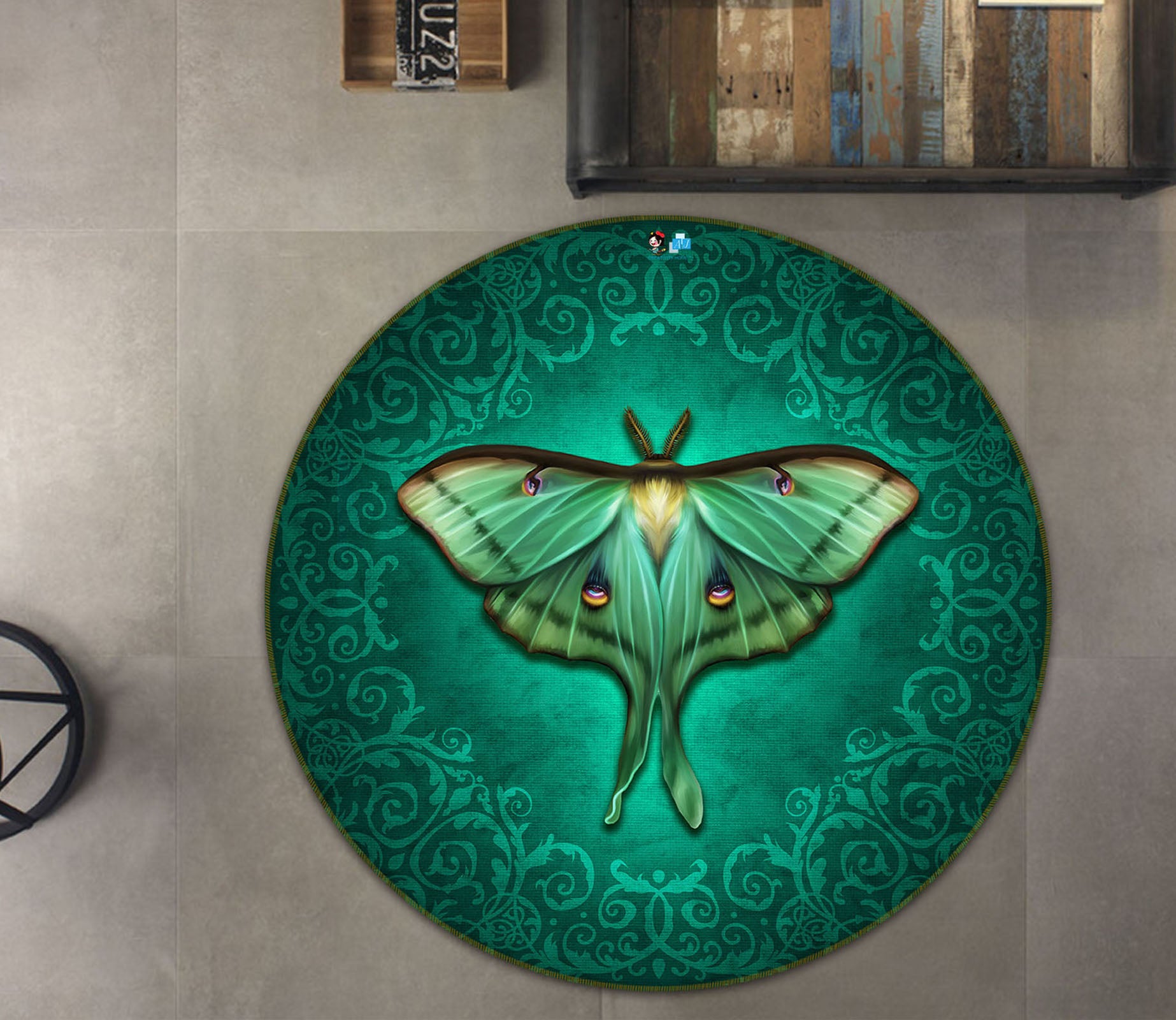 3D Green Butterfly 8894 Brigid Ashwood Rug Round Non Slip Rug Mat