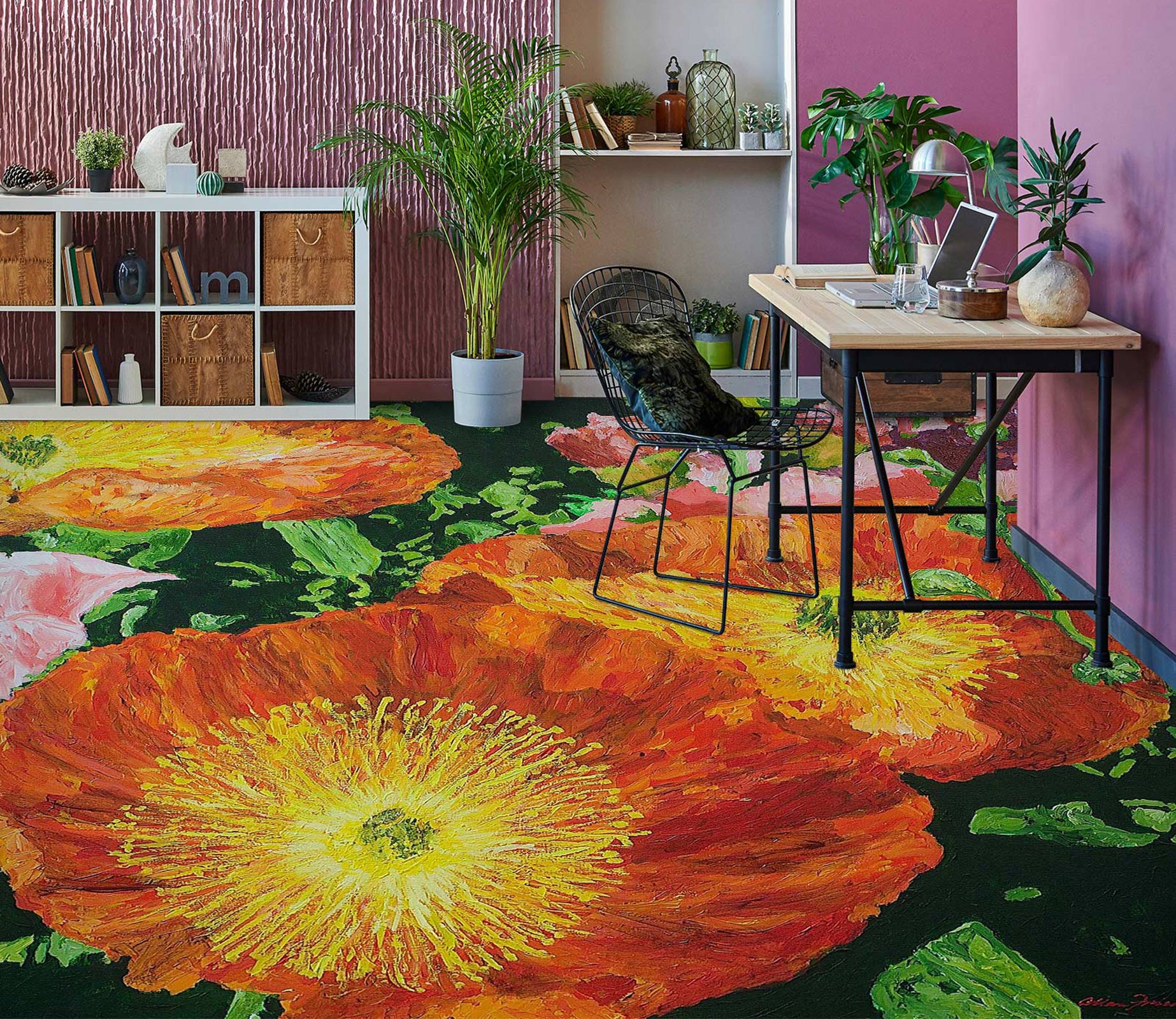 3D Red Flower Yellow Core 9570 Allan P. Friedlander Floor Mural  Wallpaper Murals Self-Adhesive Removable Print Epoxy