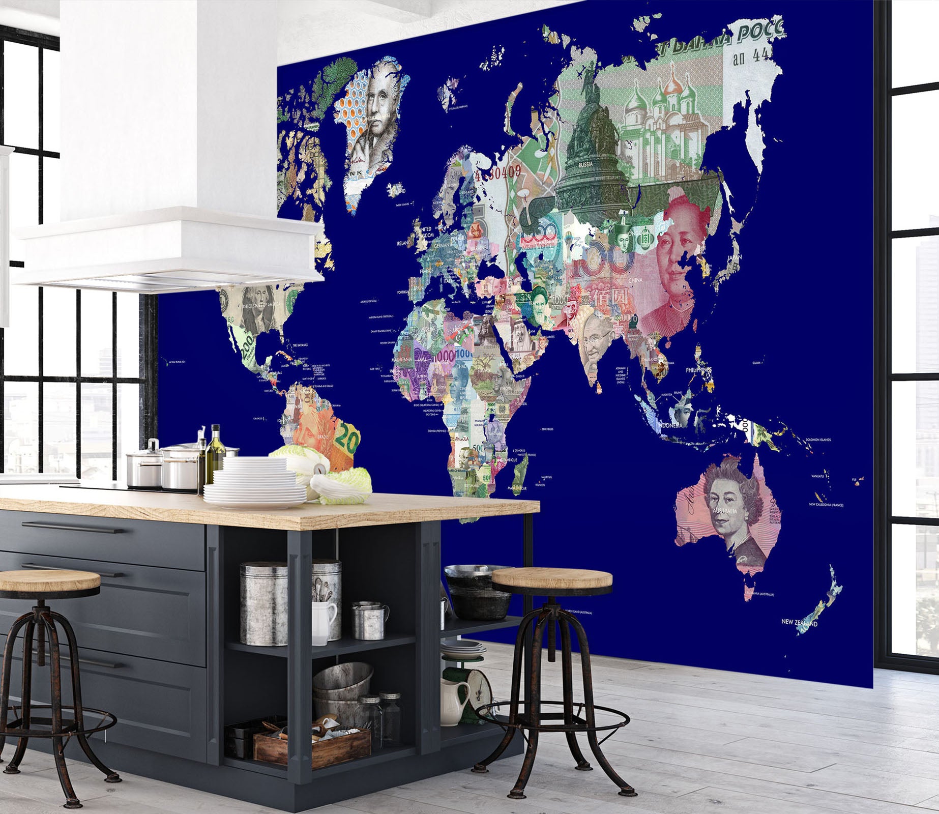 3D Color Painting 2055 World Map Wall Murals