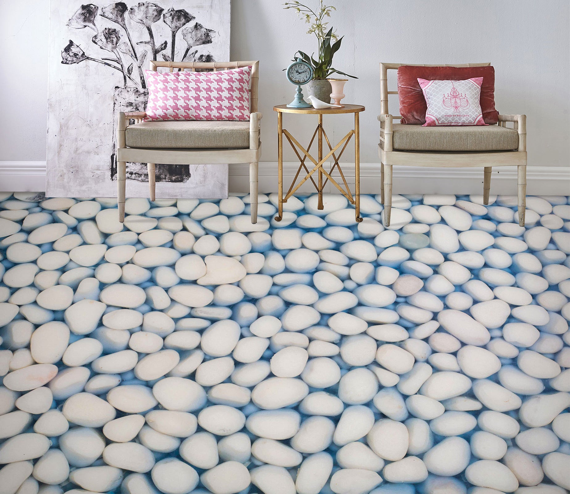 3D Little White Pebbles 091 Floor Mural  Wallpaper Murals Rug & Mat Print Epoxy waterproof bath floor