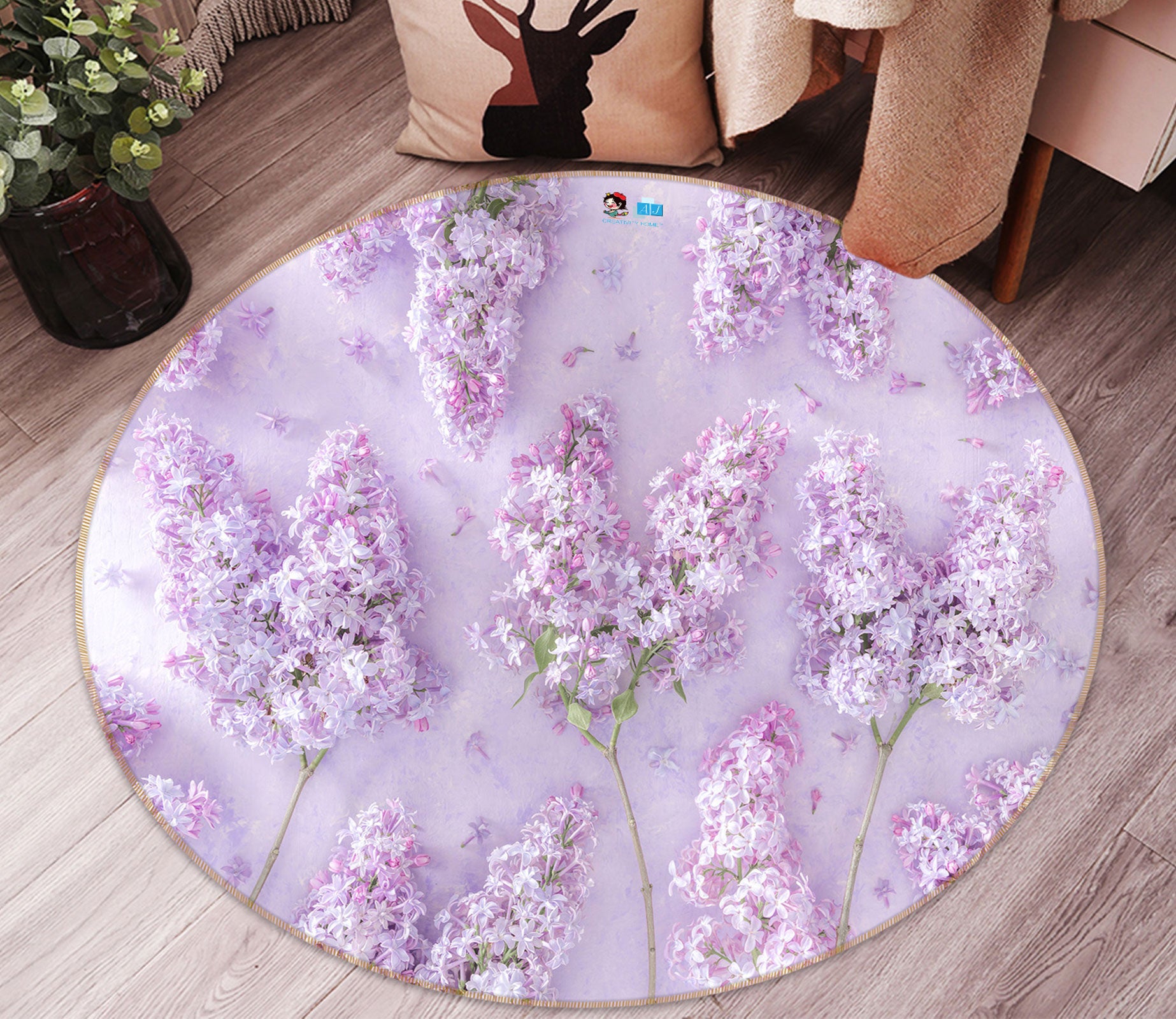 3D Pink Hyacinth 7545 Assaf Frank Rug Round Non Slip Rug Mat