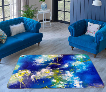 3D Blue Painted Flower 1252 Skromova Marina Rug Non Slip Rug Mat