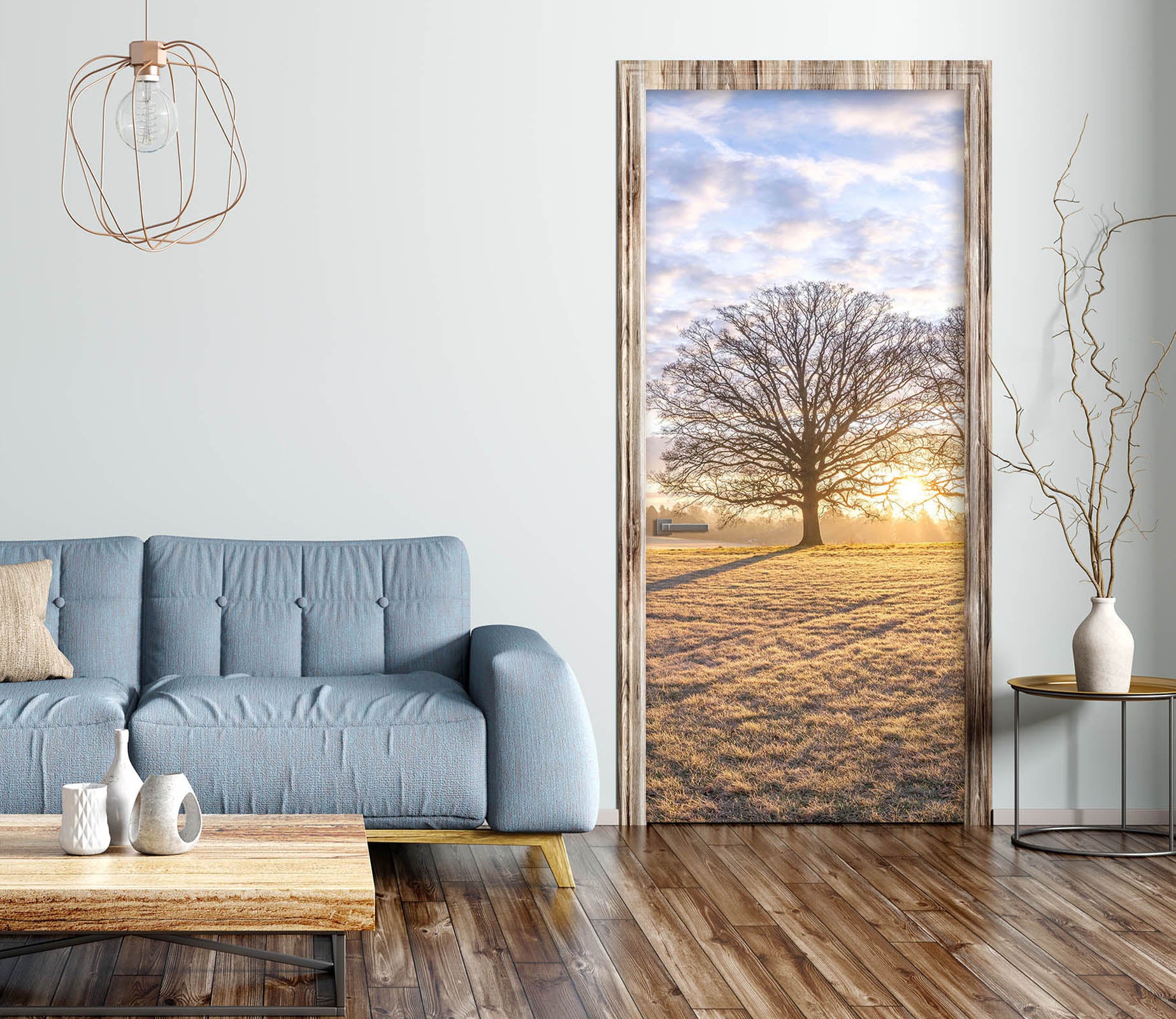 3D Sunny Meadow Tree 10234 Assaf Frank Door Mural