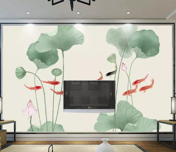 3D Goldfish Lotus Leaf WC2406 Wall Murals