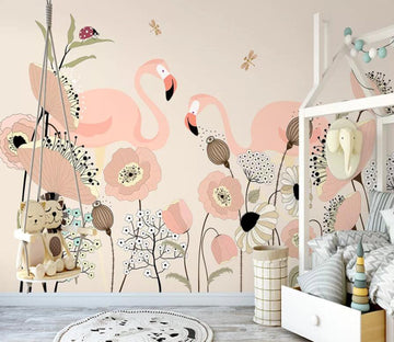 3D Flamingo Flowers WC93 Wall Murals Wallpaper AJ Wallpaper 2 