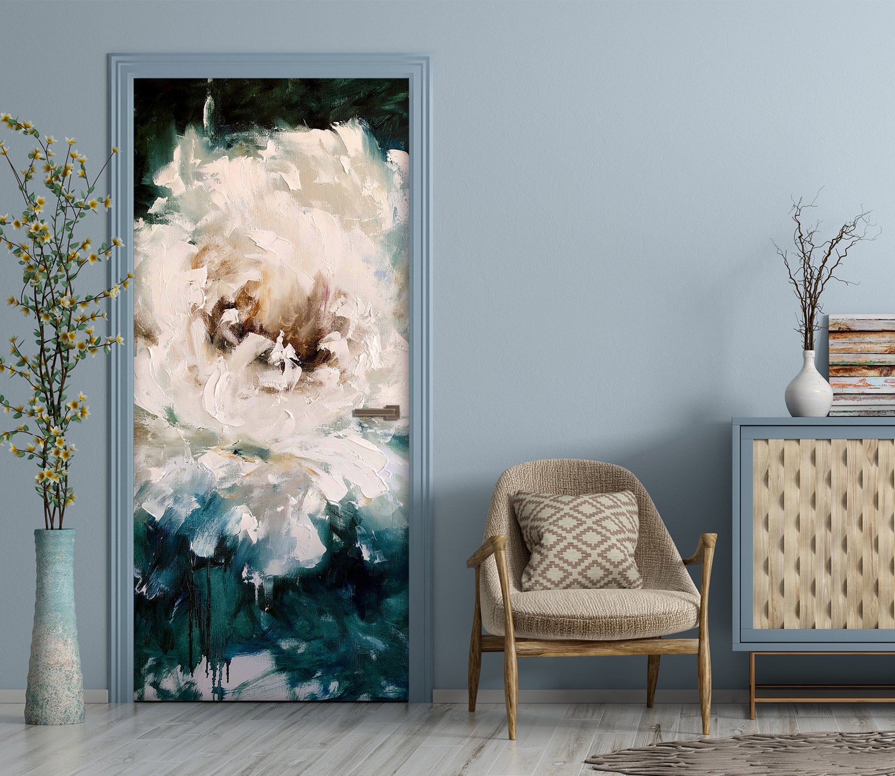 3D White Flowers 3158 Skromova Marina Door Mural