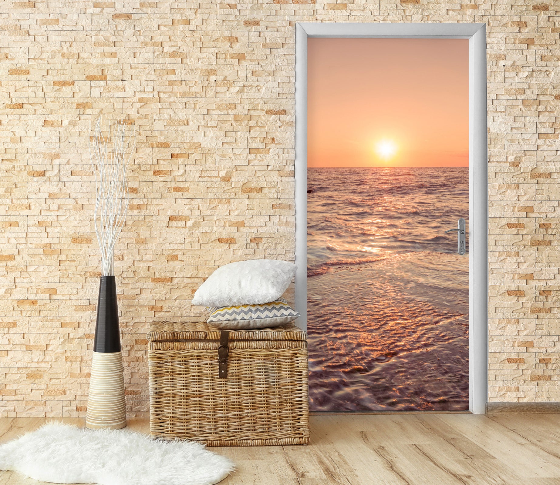 3D Sunset Wavess 106179 Assaf Frank Door Mural