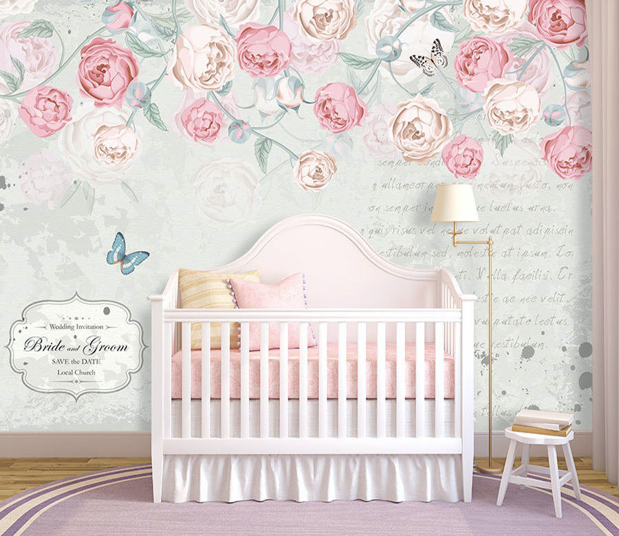 3D Pink Rose Butterfly WG246 Wall Murals