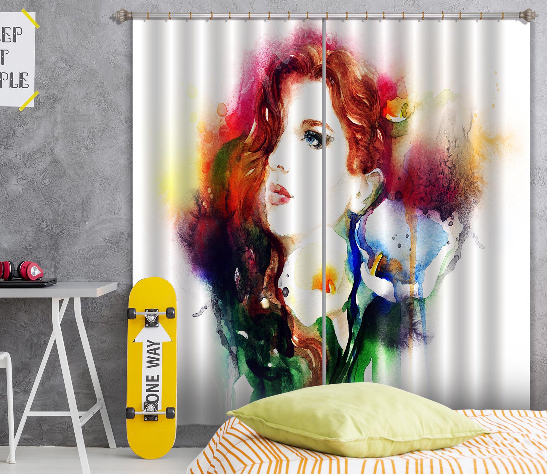 3D Redhead Woman 011 Curtains Drapes