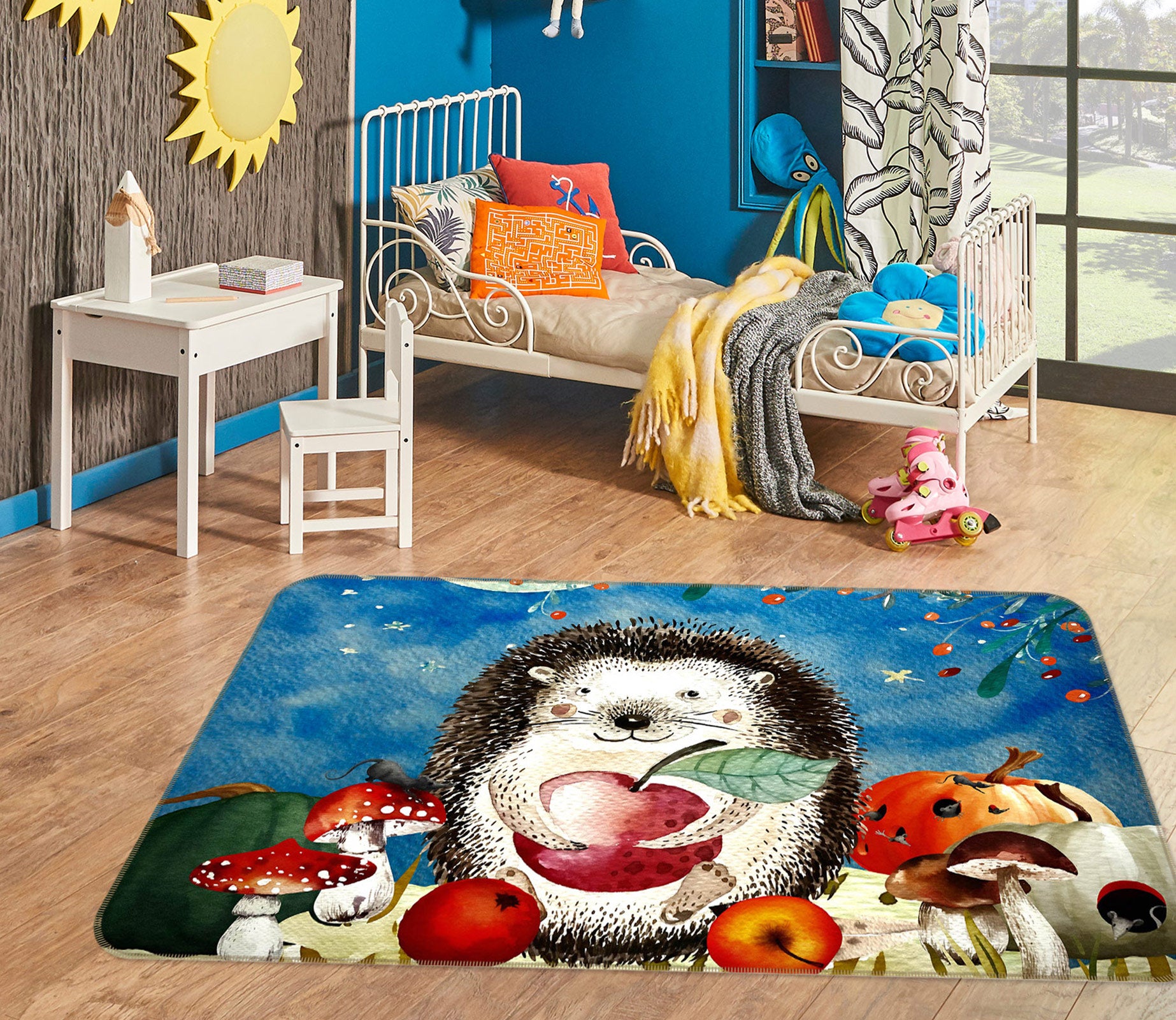 3D Hedgehog Apple 051 Uta Naumann Rug Non Slip Rug Mat