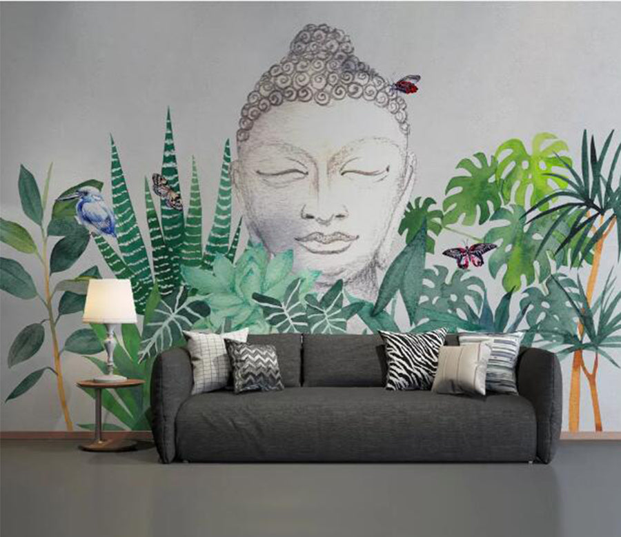 3D Buddha Head Bird WC948 Wall Murals