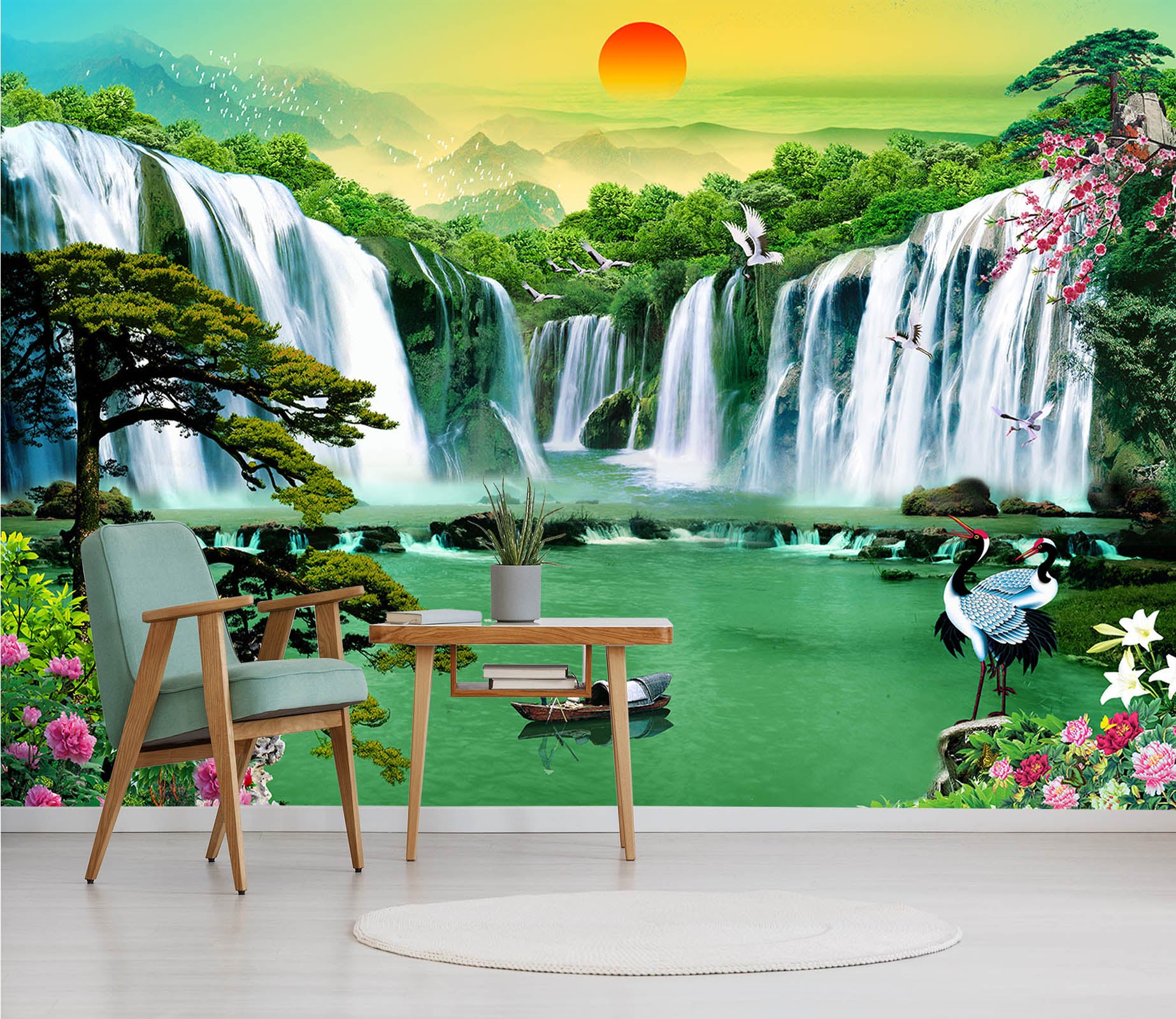 3D Forest Waterfall 126 Wall Murals