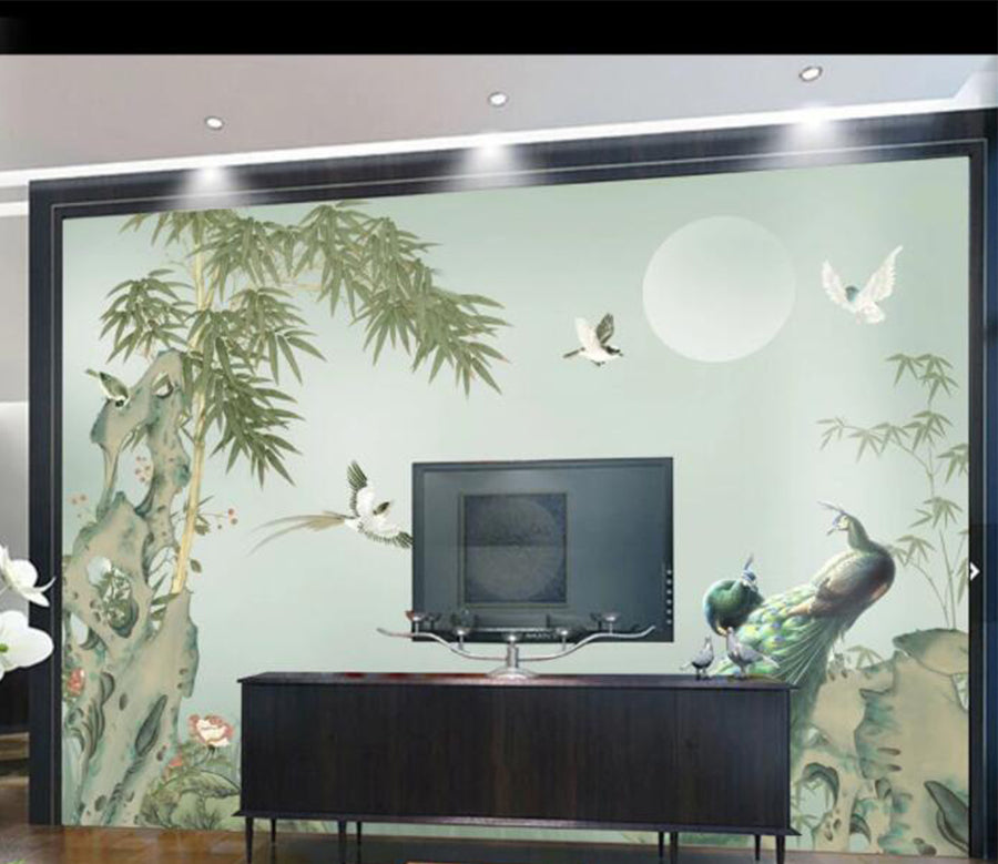 3D Peacock Bird Stone WC2497 Wall Murals