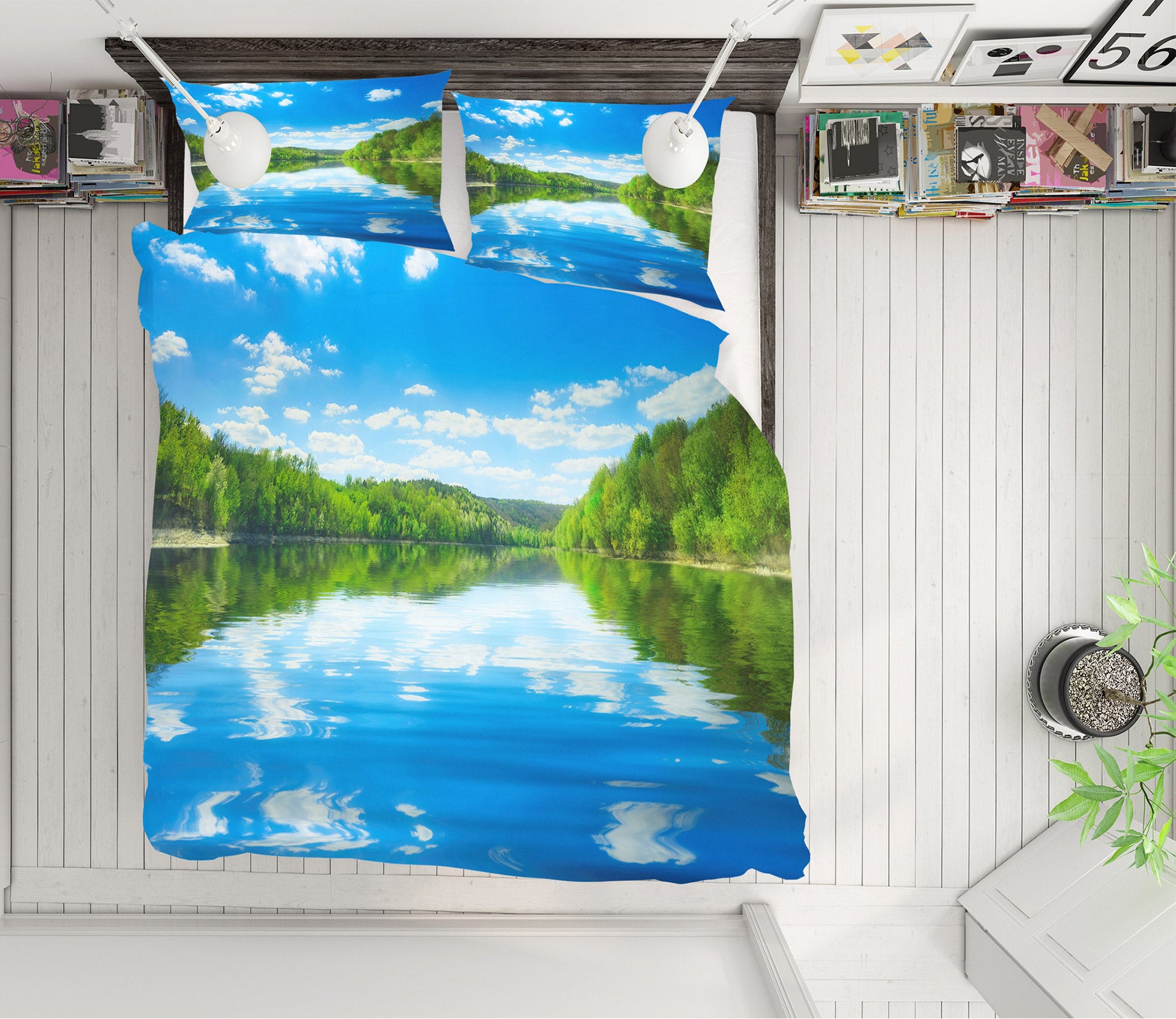 3D Sky Forest Reflection 67120 Bed Pillowcases Quilt