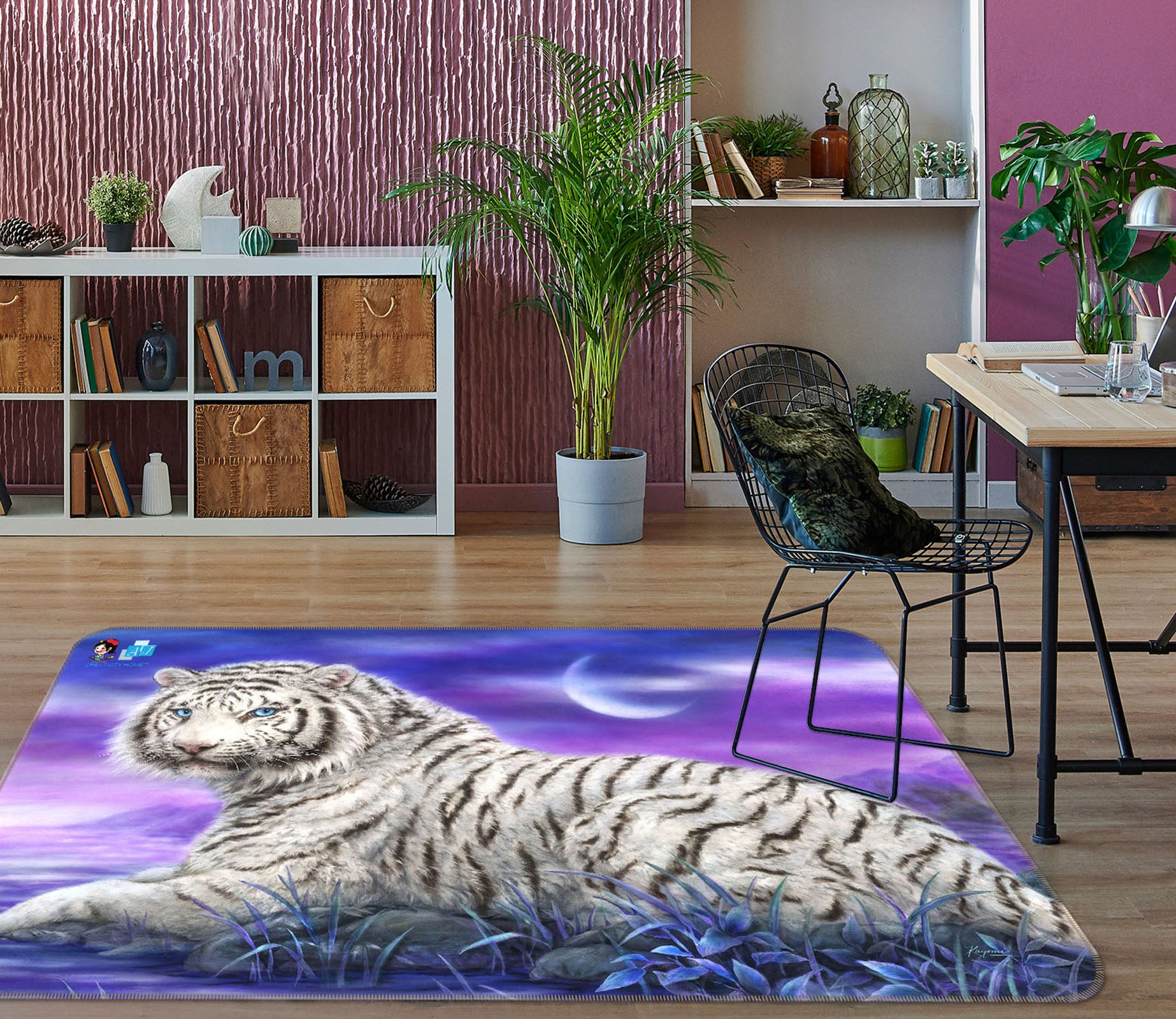 3D Tiger Moon 5728 Kayomi Harai Rug Non Slip Rug Mat