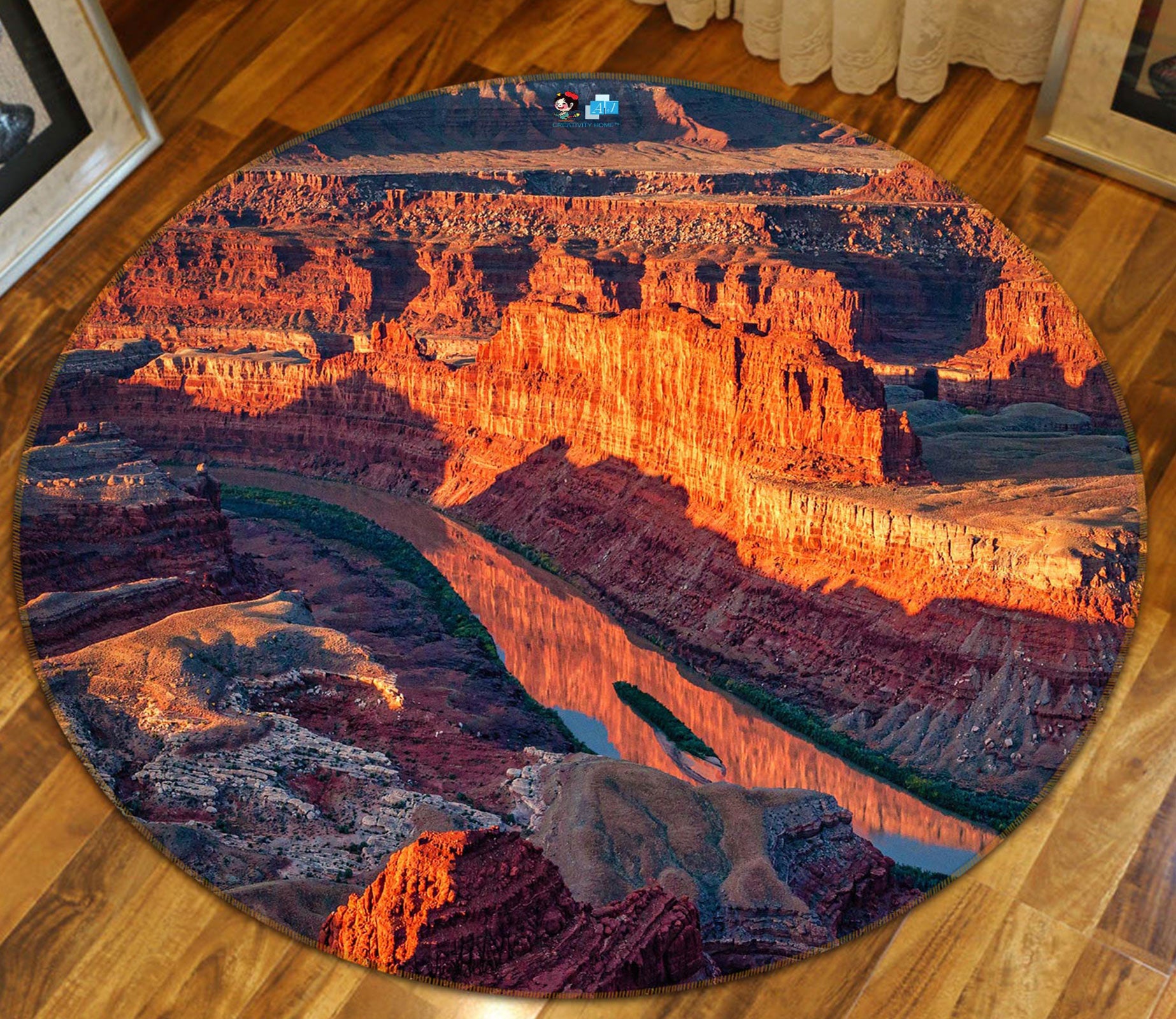 3D Mountain River 5015 Beth Sheridan Rug Round Non Slip Rug Mat